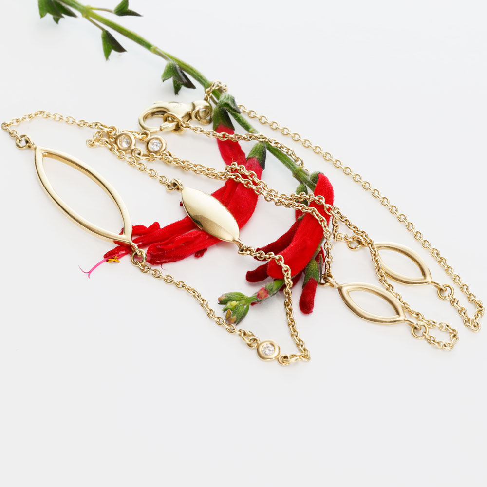 Brilliant Necklace by Silhouette Jewellery Pforzheim in 585 Yellow Gold 0.06 ct W SI
