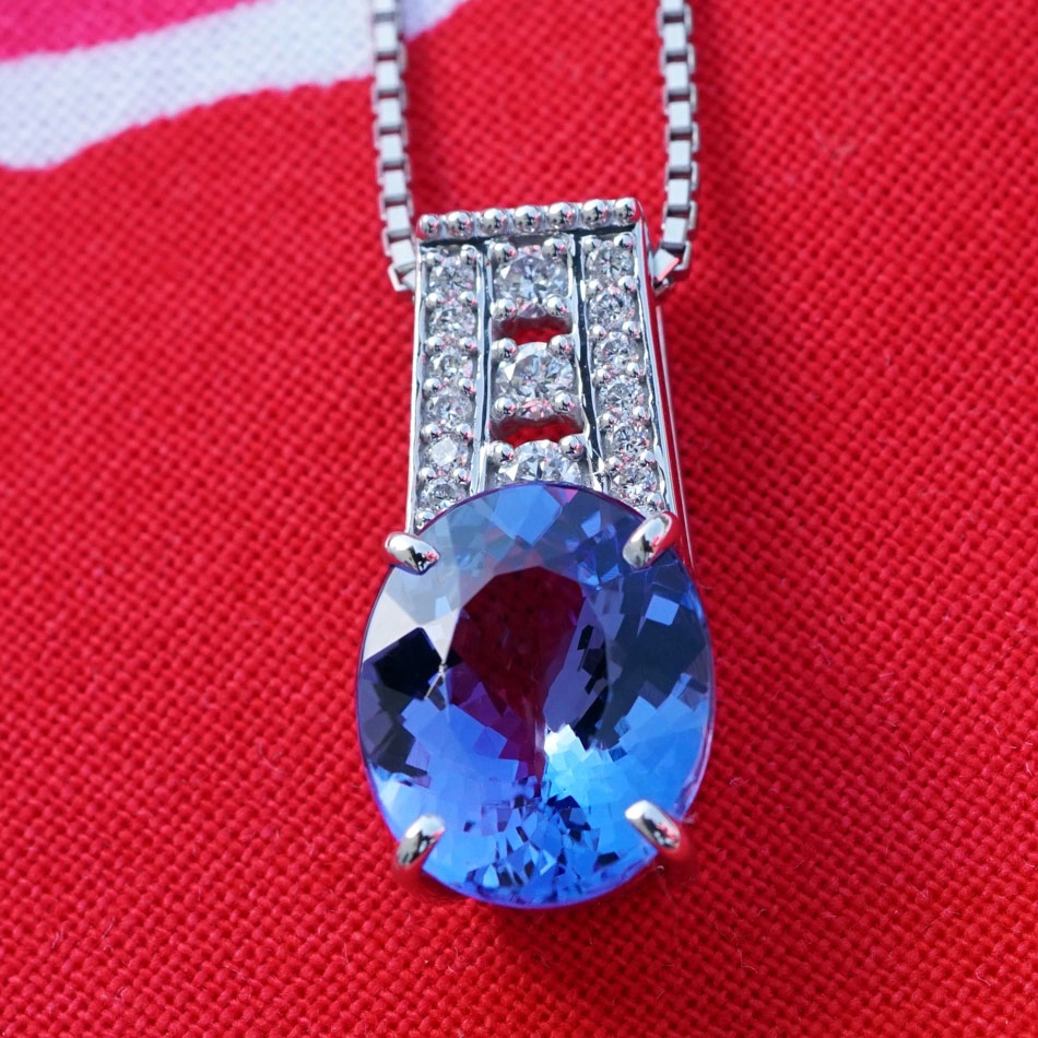 Tansanit Brillant Anhänger 900er-Platin 3.87 ct 0.198 ct