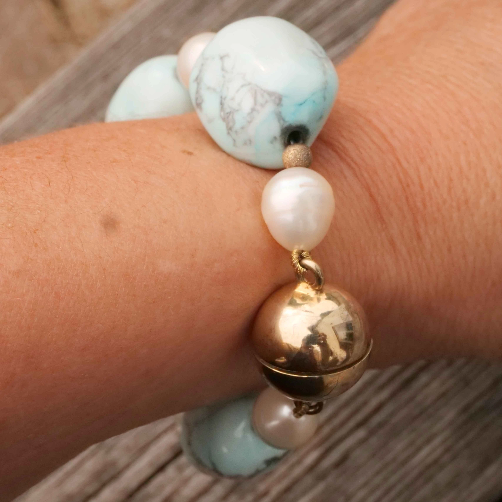 Baroque Howlite Pearl Necklace in a turquoise-like color Summer Jewelry