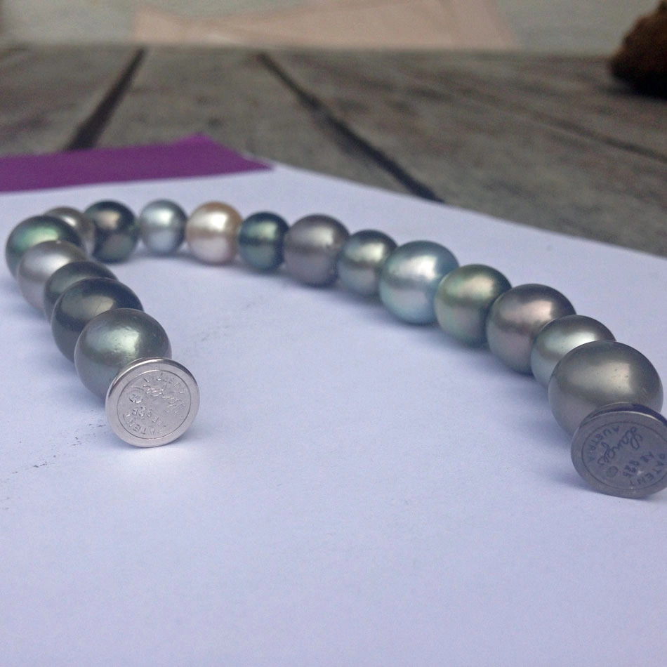 Tahiti-Zuchtperl-Armband, Magnetverschluß,Silber/Ruthenium