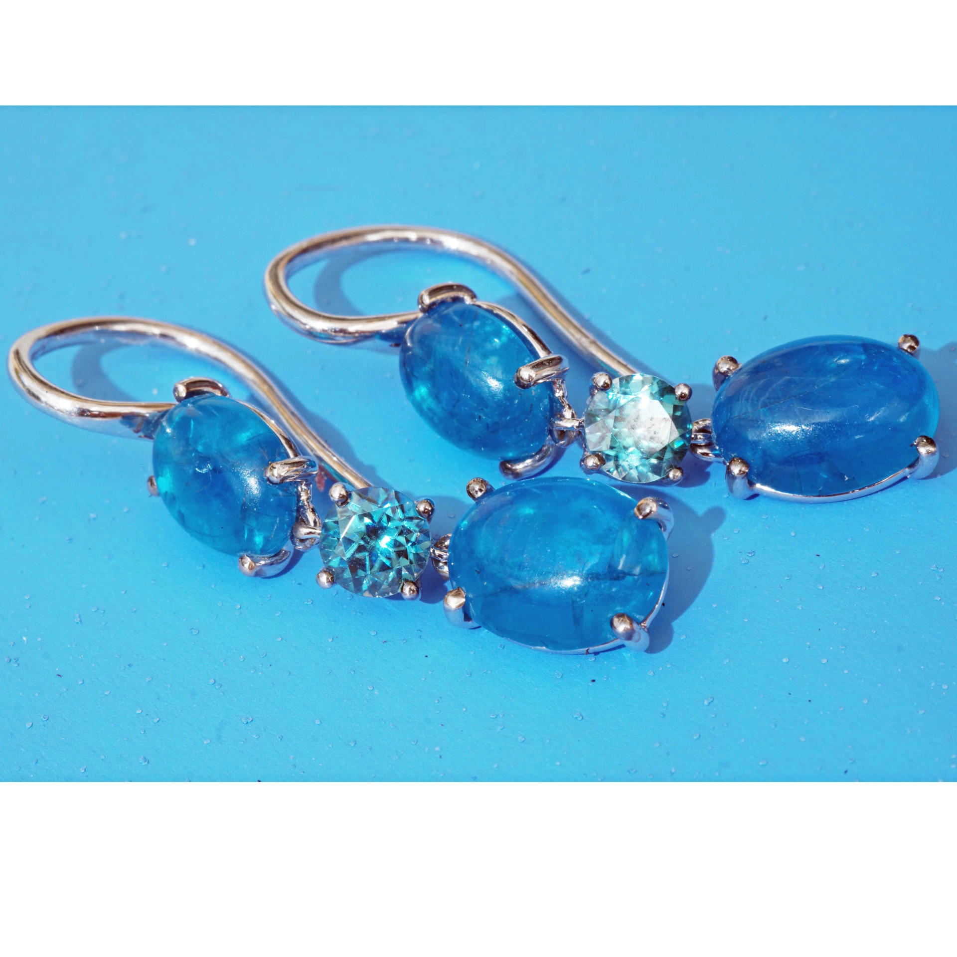 Earrings NEON Colors Apatite and blue Zircon 18 kt White Gold....great Setting made in Italy