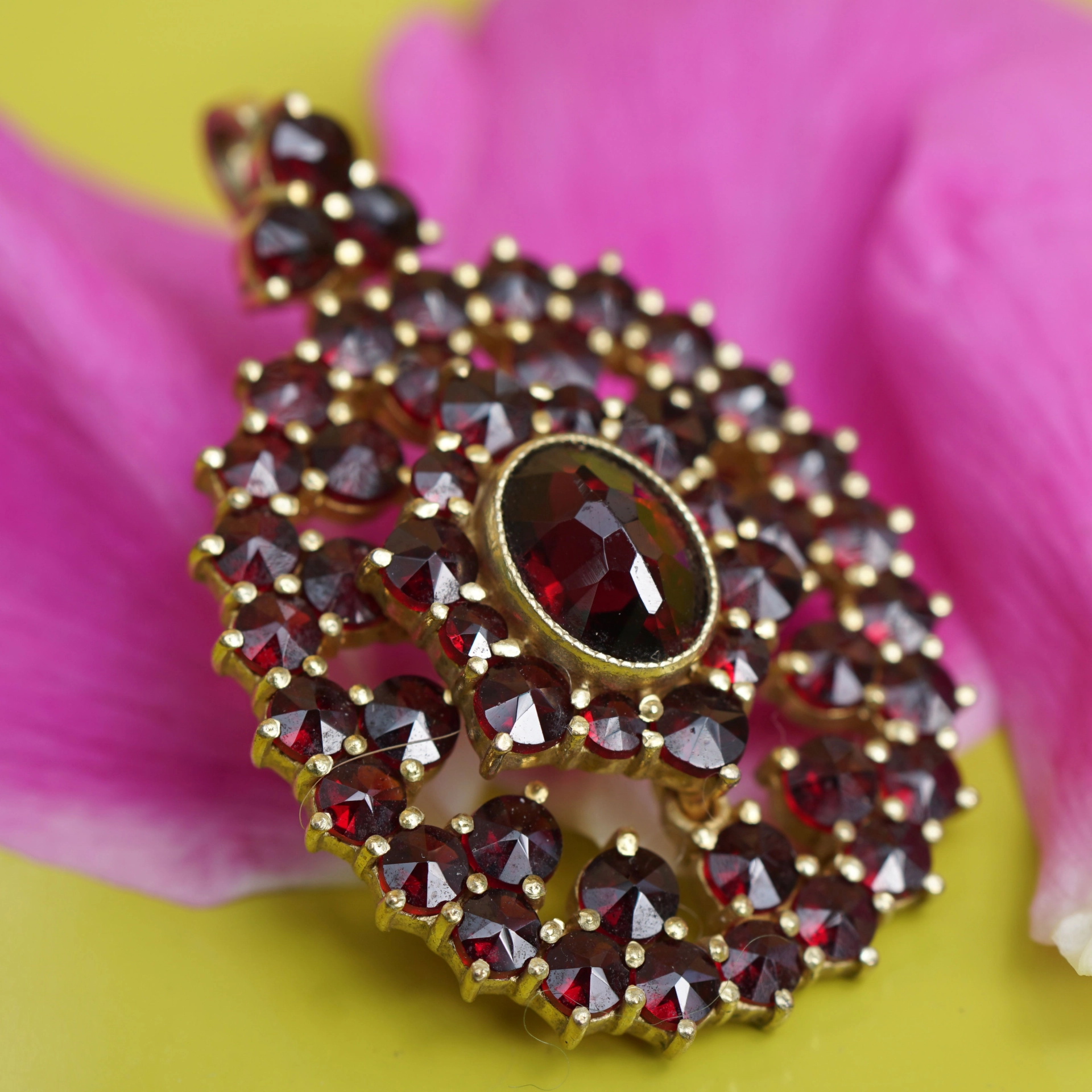 Granat Brosche  Anhänger Böhmen um 1920-40 Silber vergoldet 925er top erhalten