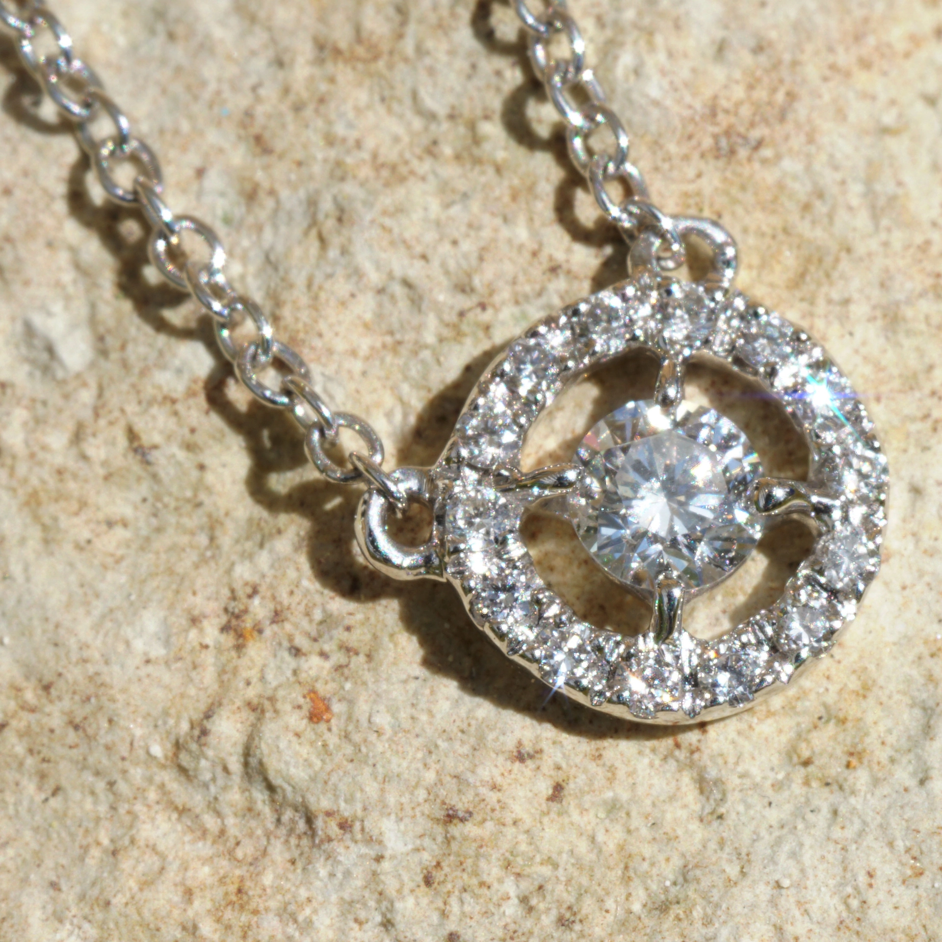 Brilliant Pendant with Chain 750 White Gold 0.10 ct in HALO look from traditional Goldsmiths