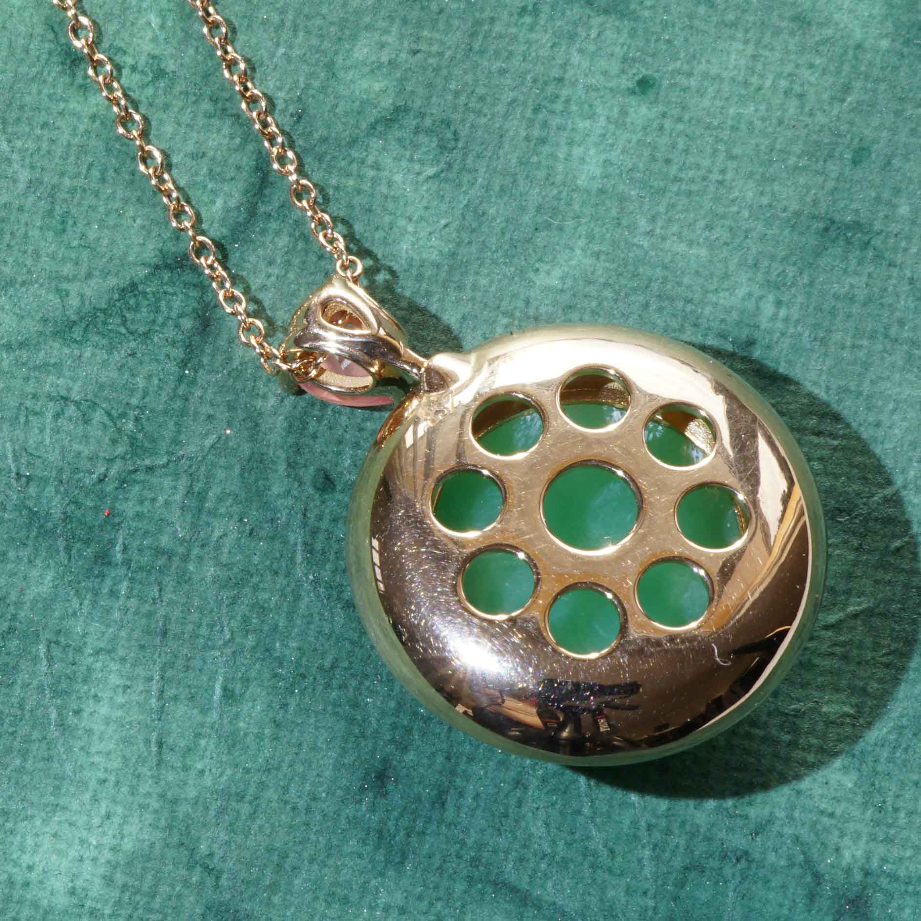 Jade Rhodochrosite Brilliant Pendant with Chain 750 Rose Gold Genuine Natural Jade with Certificate