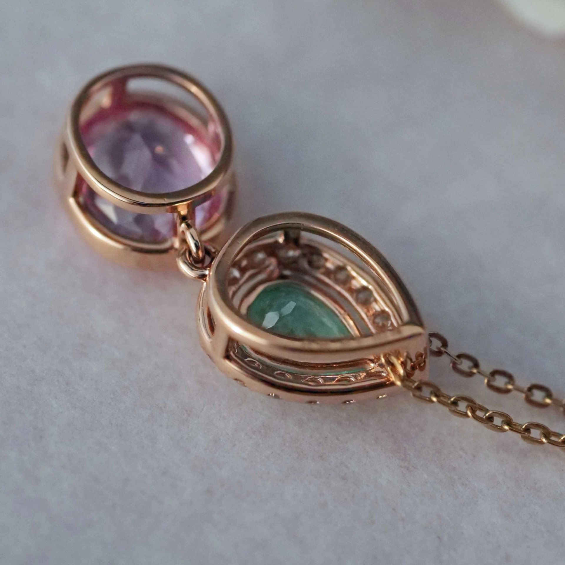 Pendant fine baby pink Spinel and Paraiba Tourmaline with Diamonds....Pastel Colors