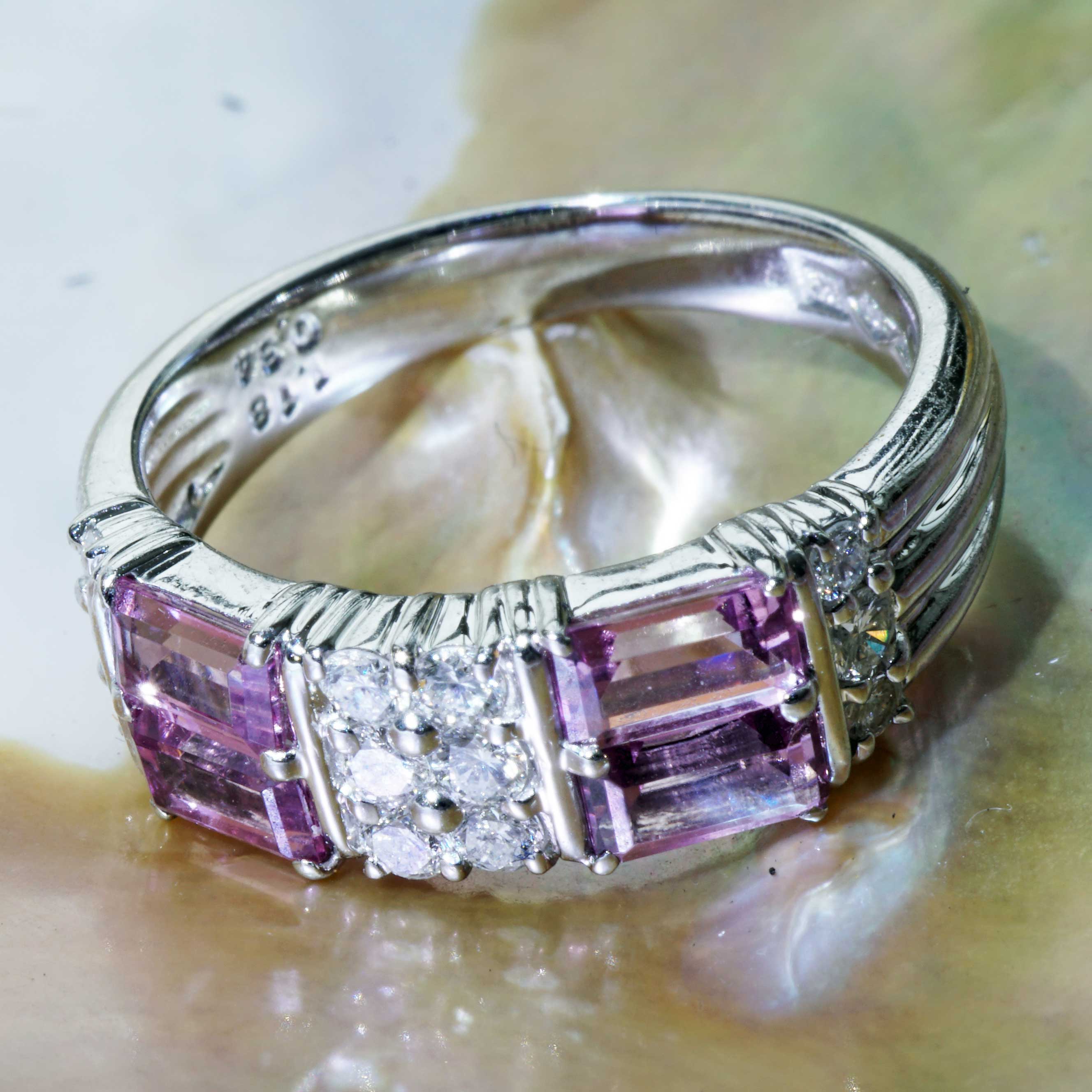 Pink Tourmaline Brilliant Ring 900 Platinum 1.18 ct 0.34 ct fancy Shape with geometric Structure