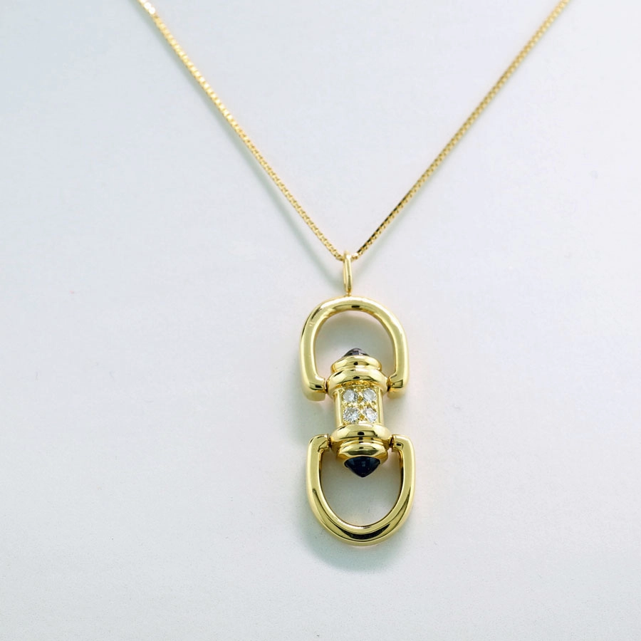 Saphir Brillant Anhänger mit Kette in 750er Gelbgold
