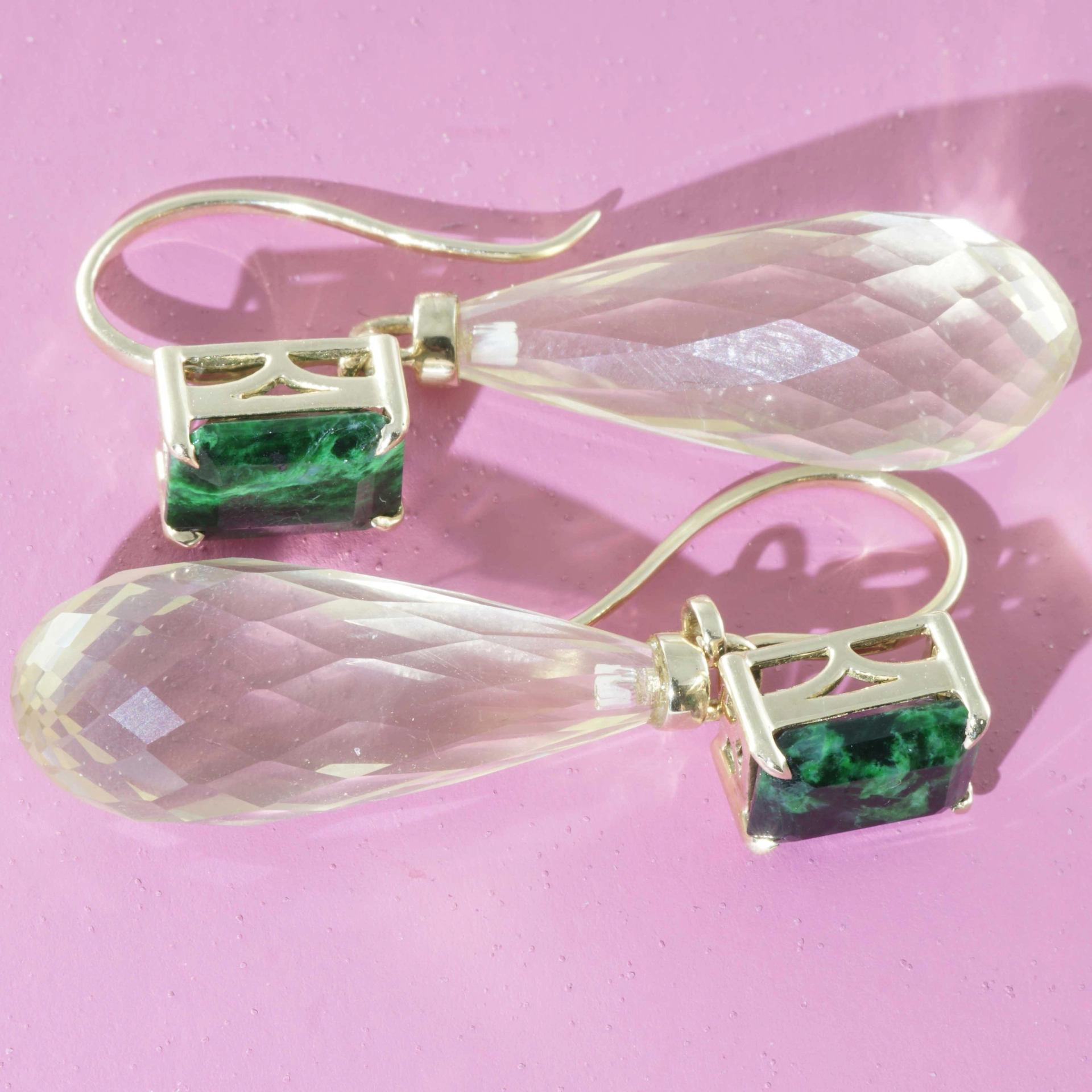 Lemon Citrine Chlormelanite  Earrings 18 kt Yellowgold..green yellow Inspiration