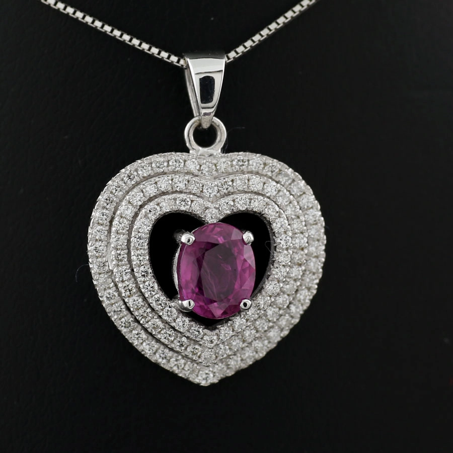 Pink Saphir/1.6 ct/Brillanten 0.60 ct Anhänger/Kette 750er-Gold