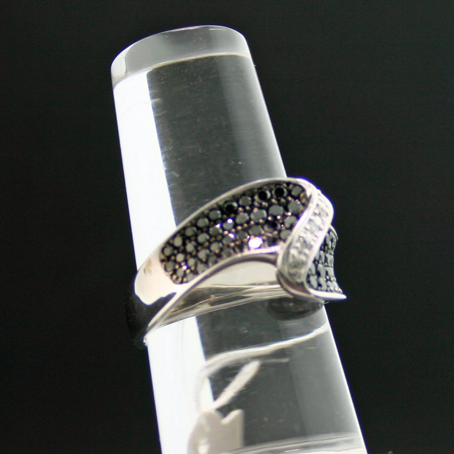 Brillant-Ring, 750er-Gold, schwarze und weiße Diamanten