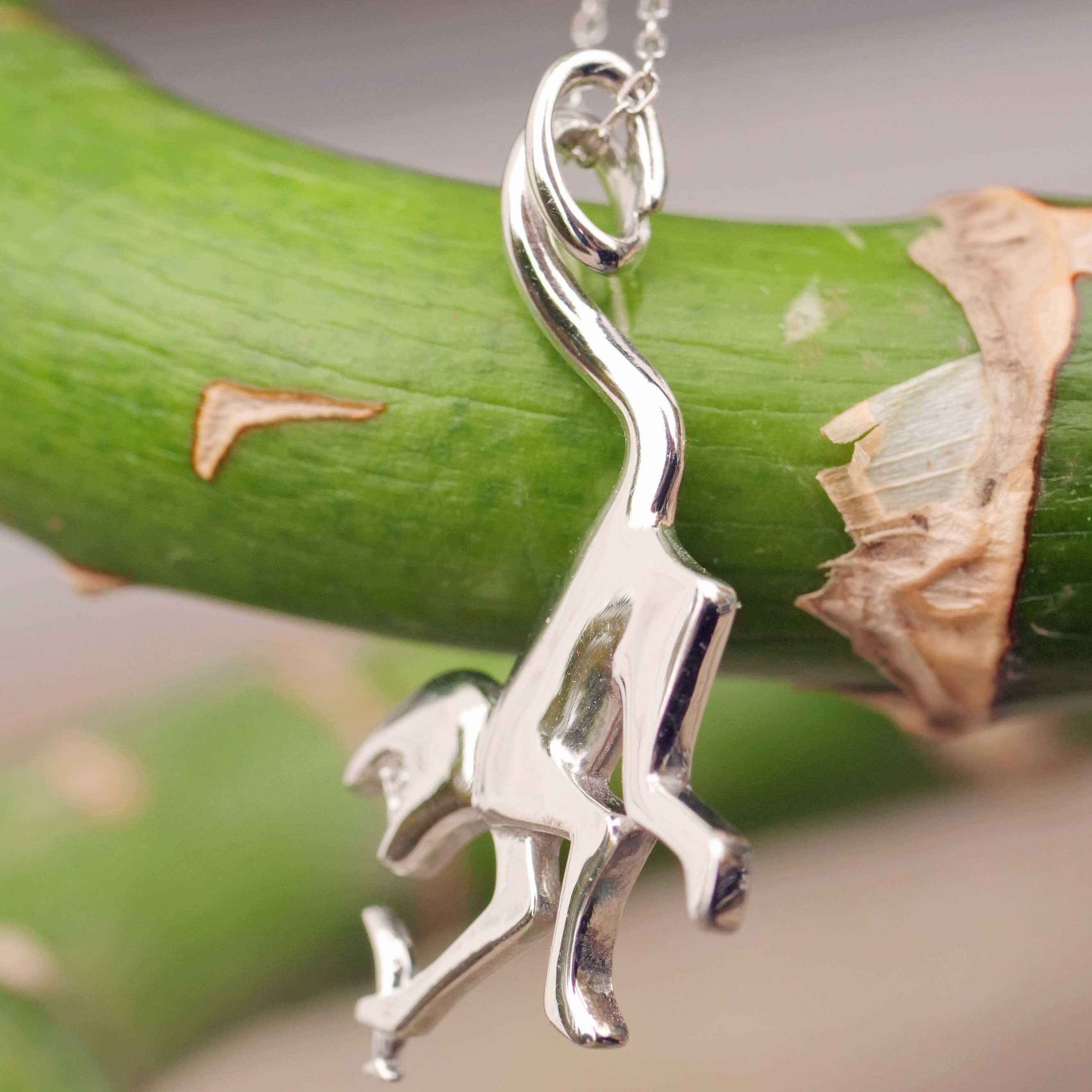 Monkey with Banana Pendant 750 White Gold Diamond 0.03 ct with Chain 37 x 15 mm 2.5 grams