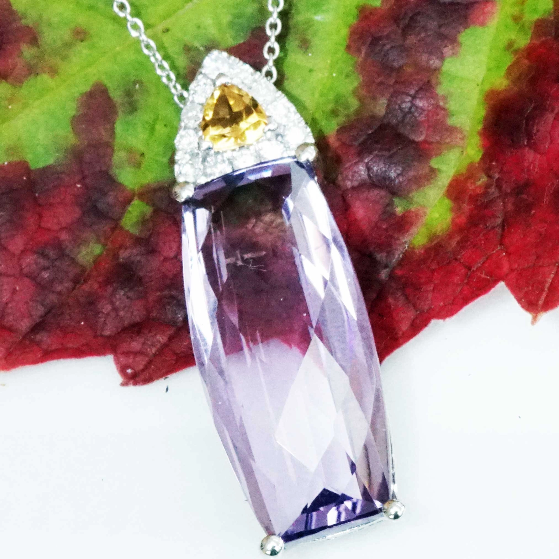 Amethyst Citrin Brilliant Pendant with Chain 18 kt White Gold...so graceful