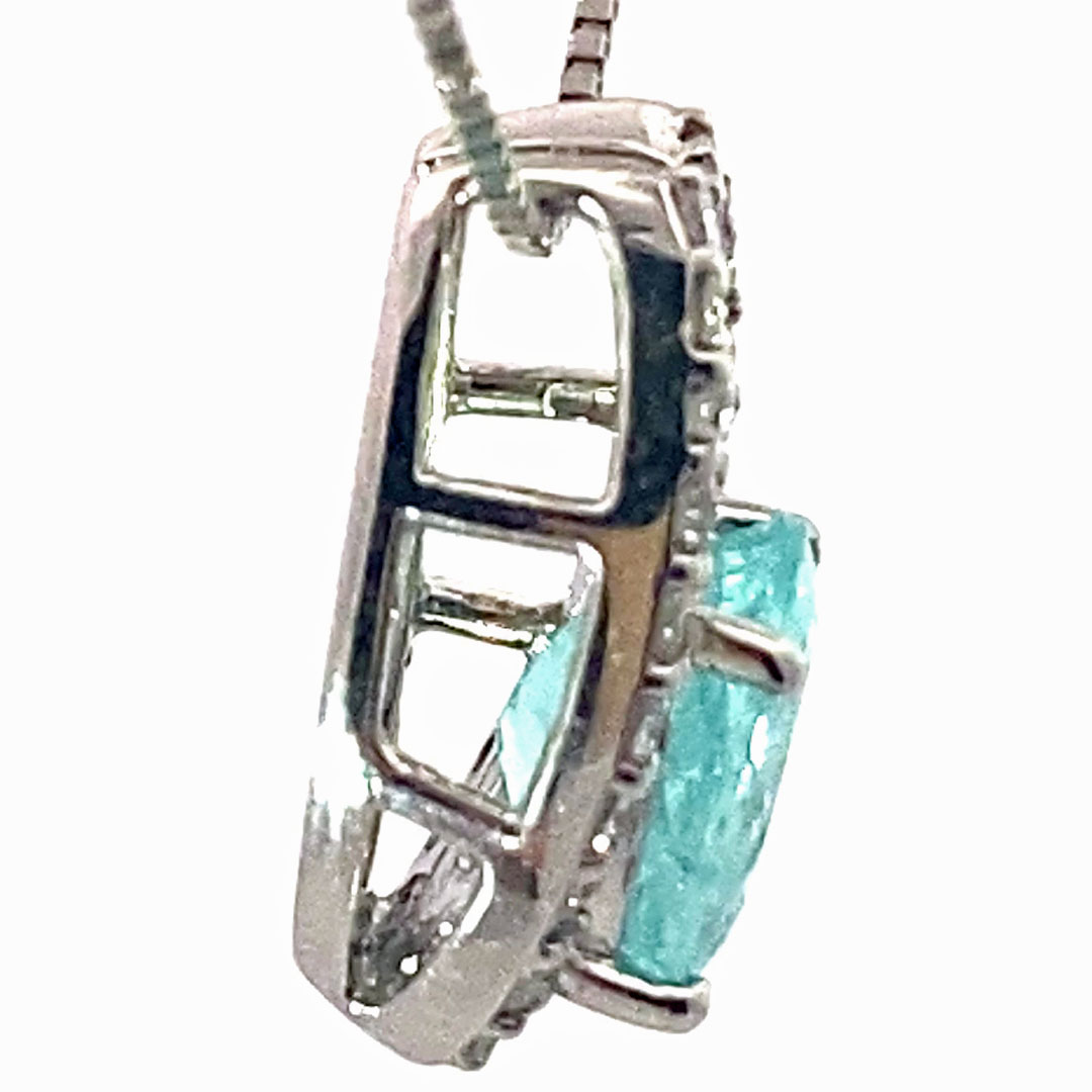 Paraiba Tourmaline Pendant in 900 Platinum with Chain 1.22 ct 0.28 ct Luminous Swimming Pool Turquoise Blue
