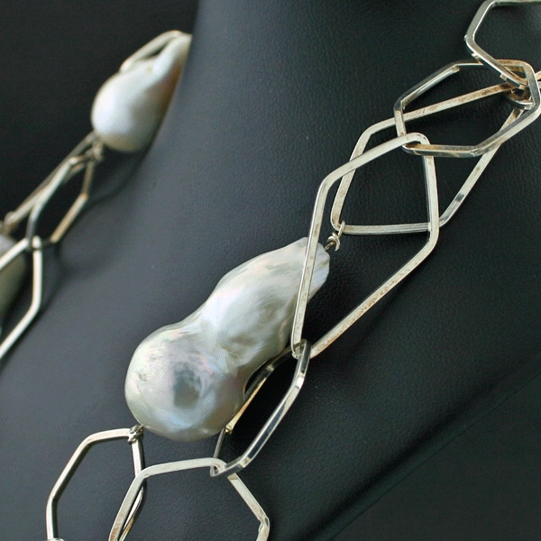 Lange Silbergliederkette mit Jumboperlen 925 Silber