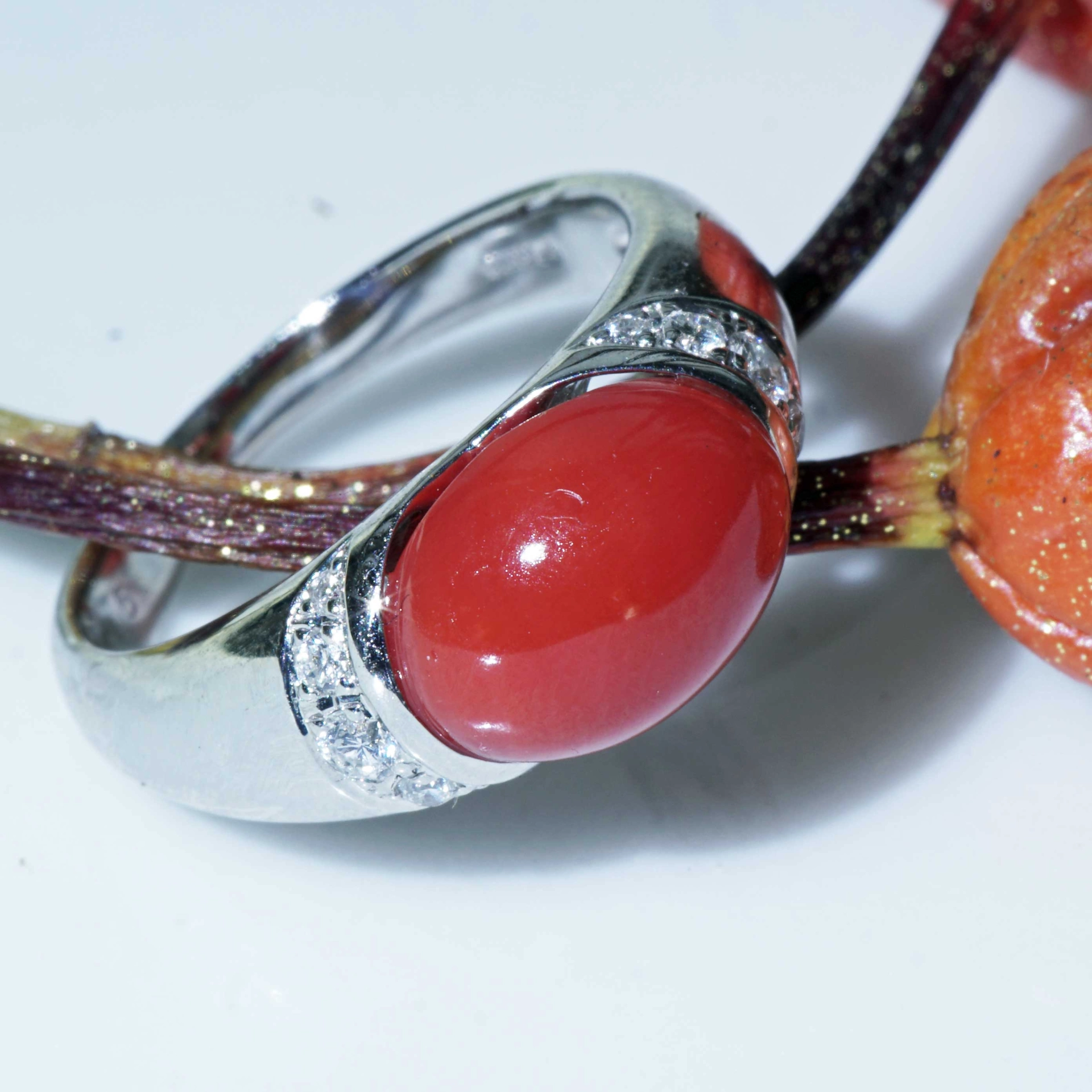Sardegna Coral Brilliant Ring 900er Platinum AAA+ TW Loupeclean