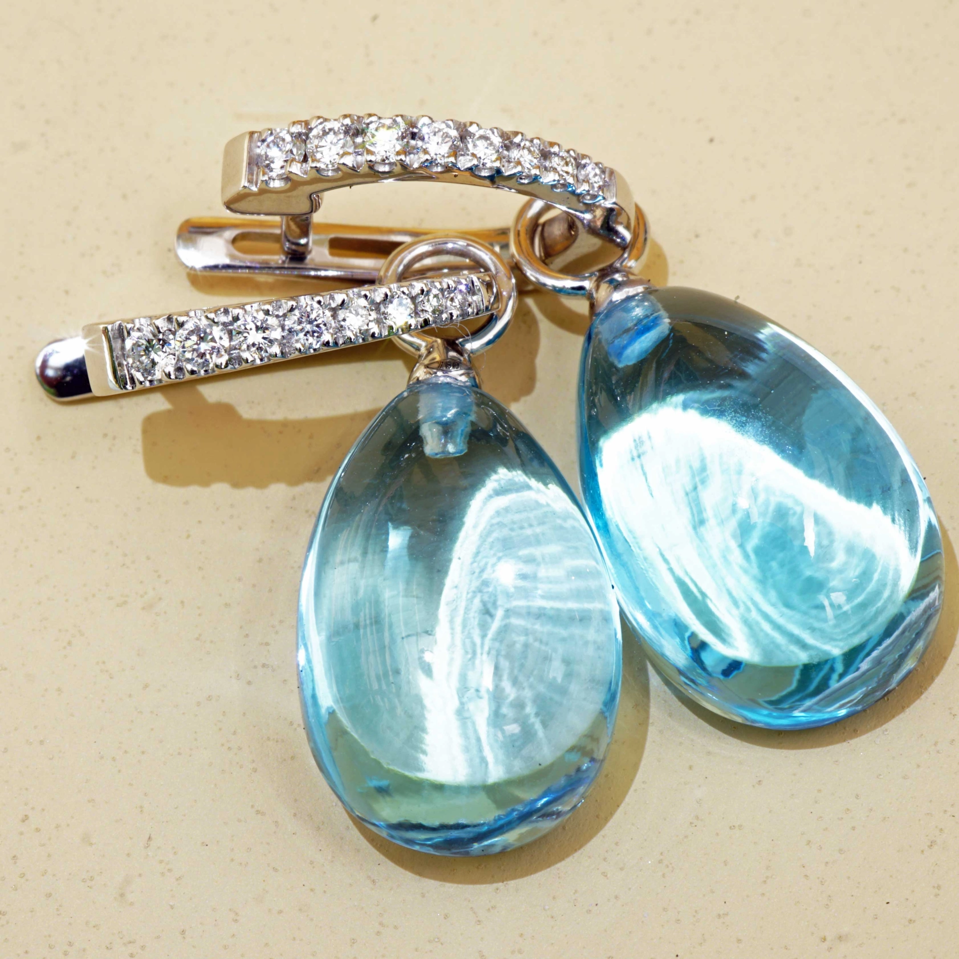 Swiss Blue Color Topaz and Brilliants 18 kt White Gold...a miracle Combination