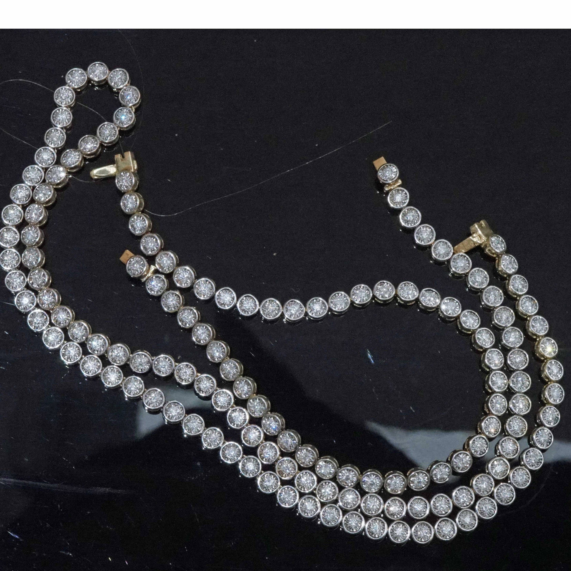 Tennis Necklace and Bracelet 18 kt Yellow Gold 2.60 ct Great Lenght of 60 cm