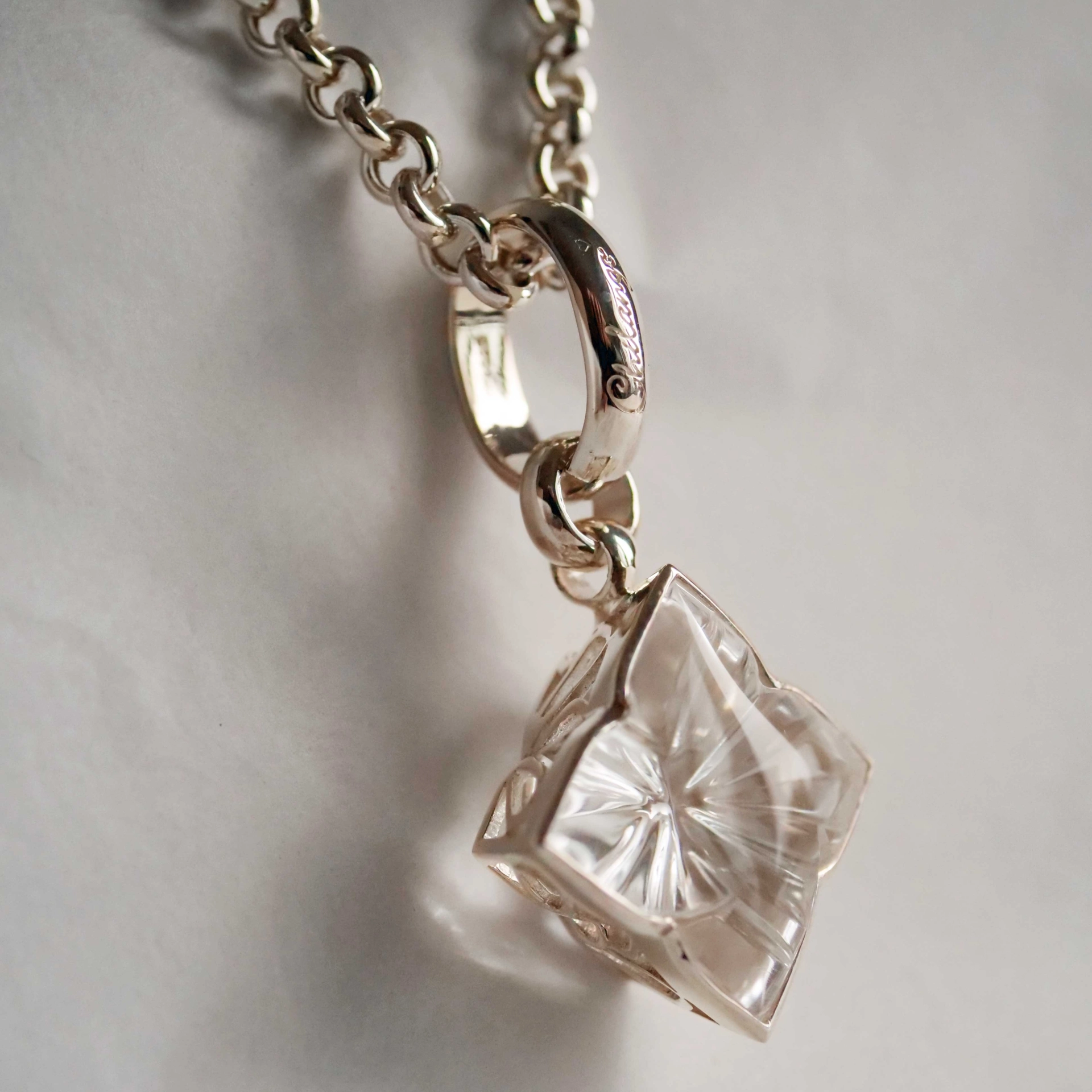 Pendant from Chilango Square Flower Diamond Cut White Quartz