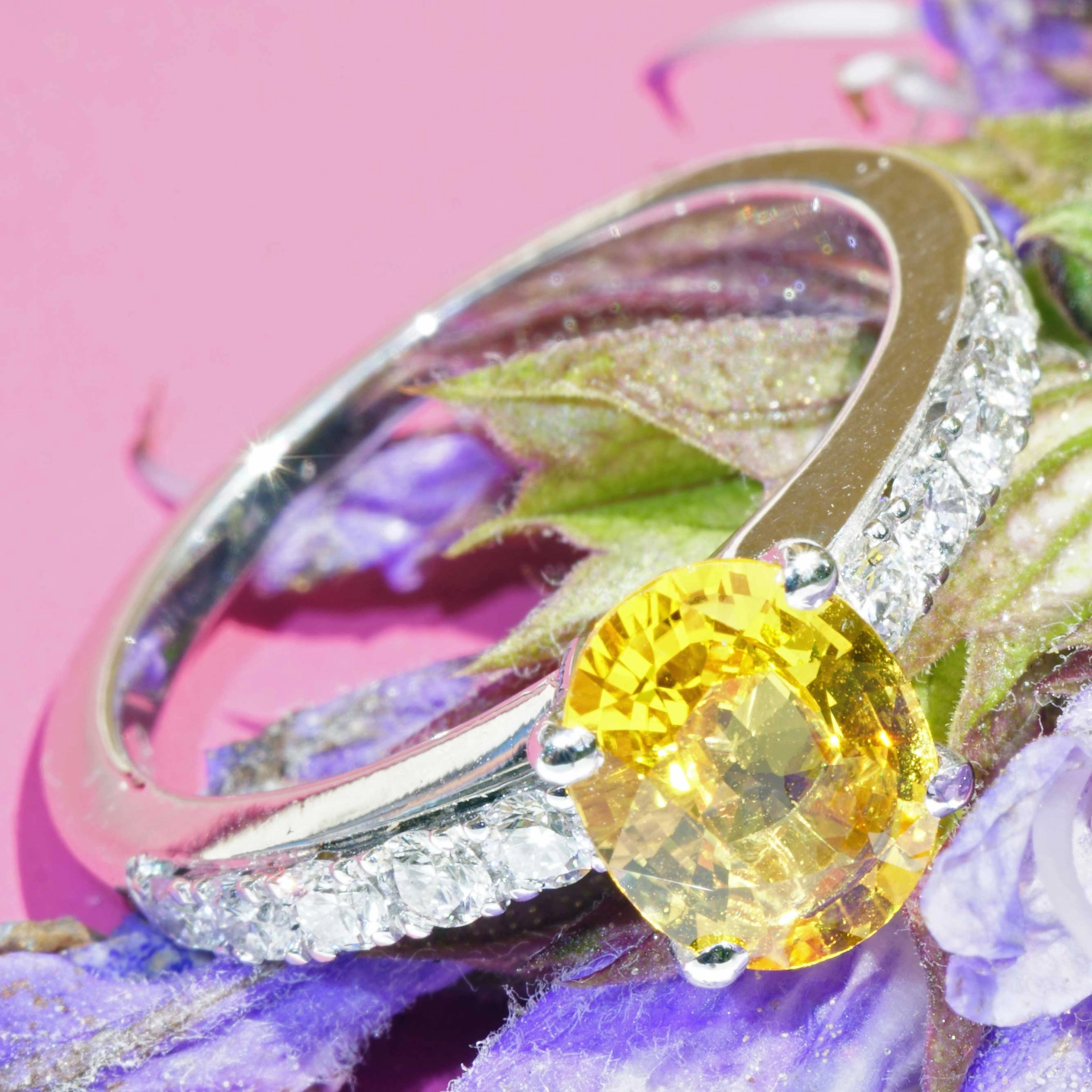 Yellow Saphire Brilliant Ring 18 kt White Gold 1.41 ct AAA+ very fine Jewellery