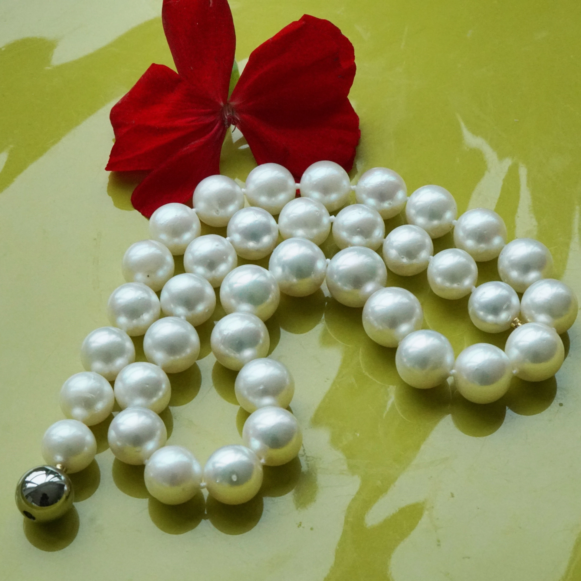 Beautiful South Sea cultured Pearl Necklace, 47.5 cm long, white - l.rose, AAAA