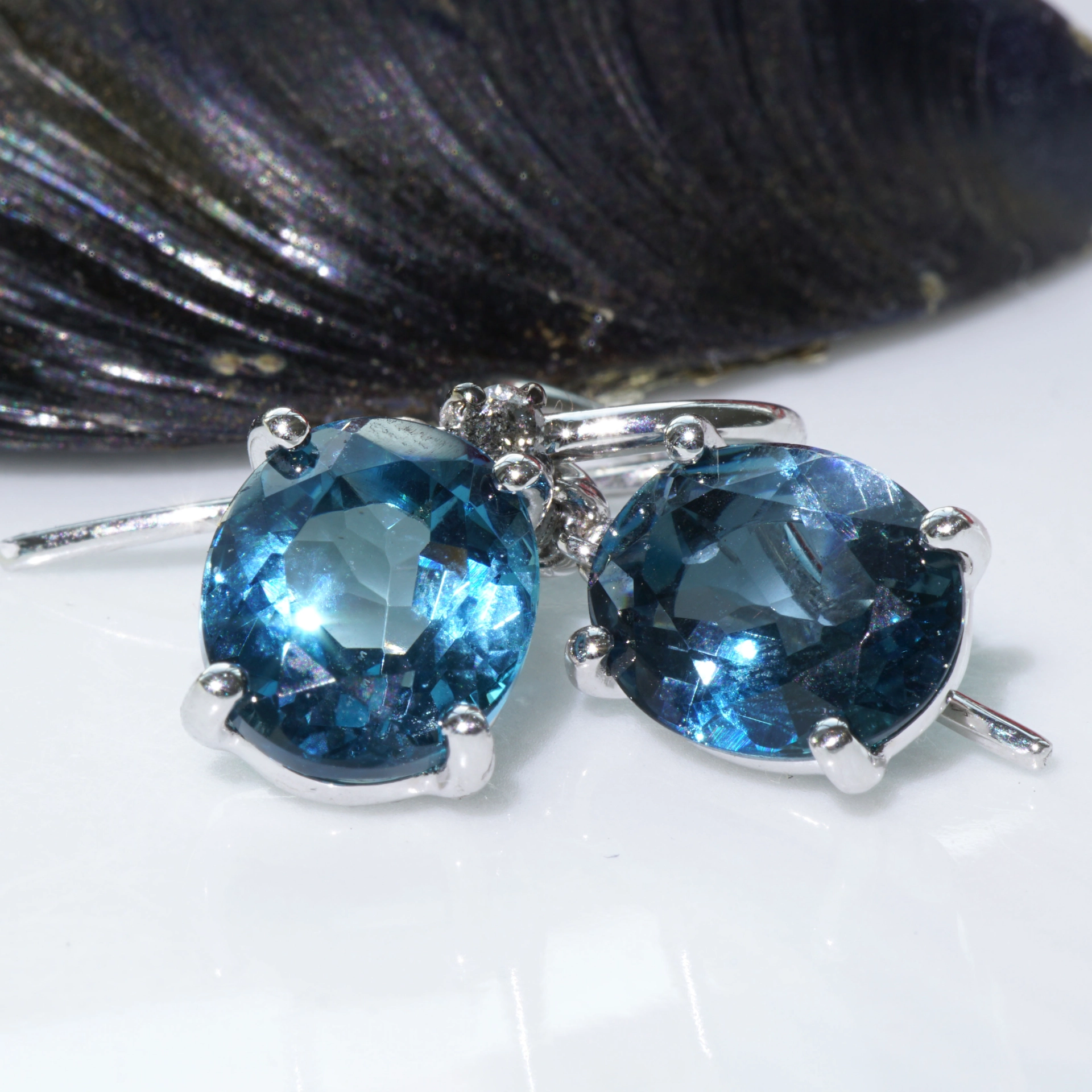 Blue and Grey Color Earrings made in a traditional Goldsmith's Factory in Valenza/Italy Bluetopaz and Diamonds 18kt Whitegold