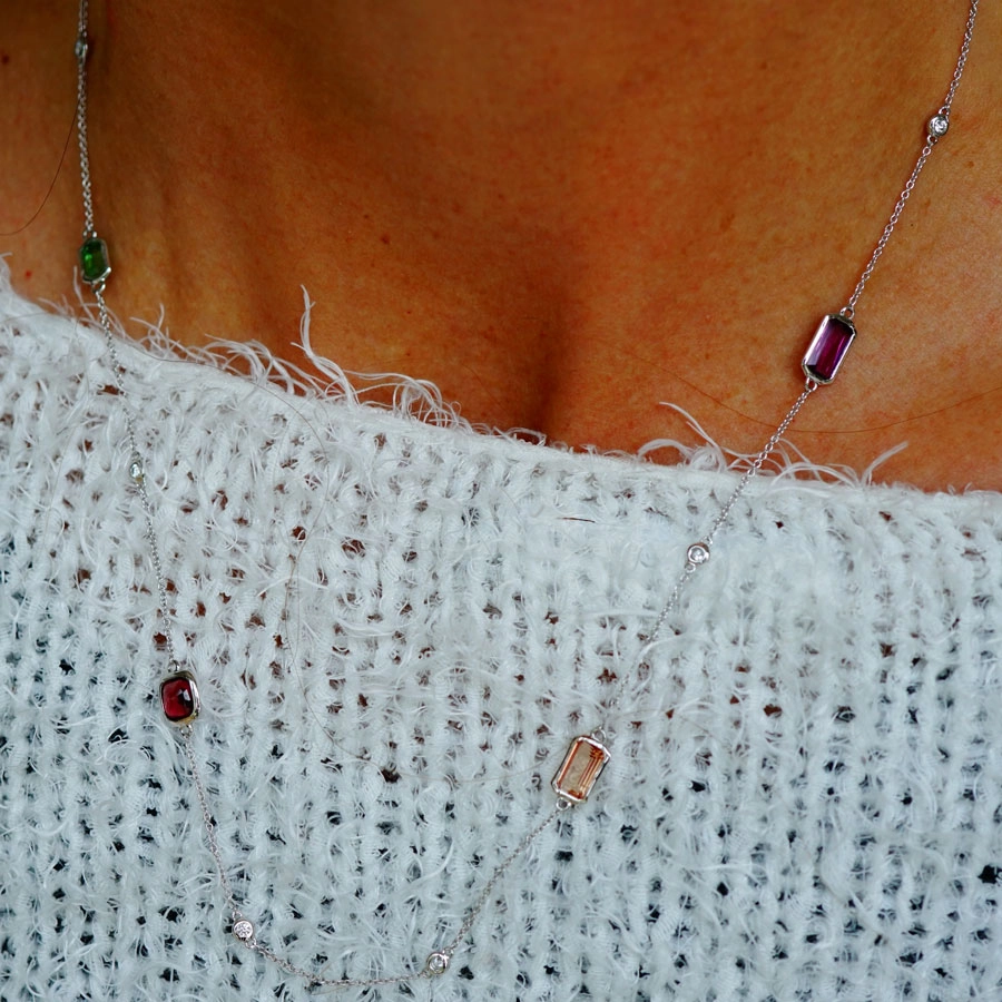 Edelstein Brillant Collier 750er Weißgold 50 cm lang