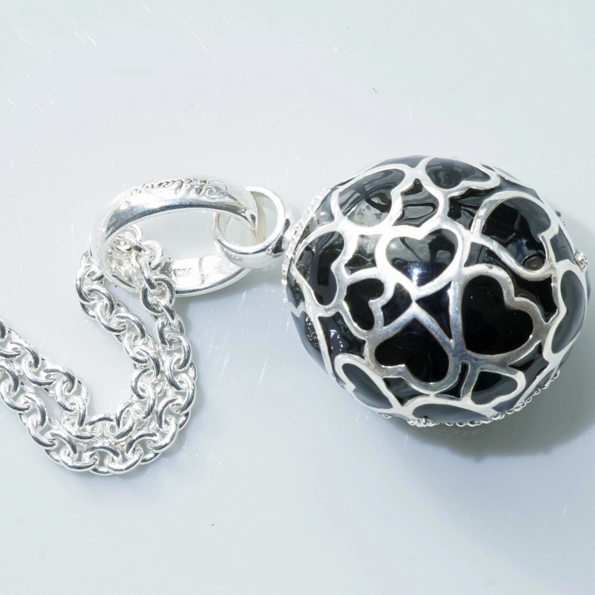 Chilango Pendant Faberge Style Heart Black 925 Silver Enamel