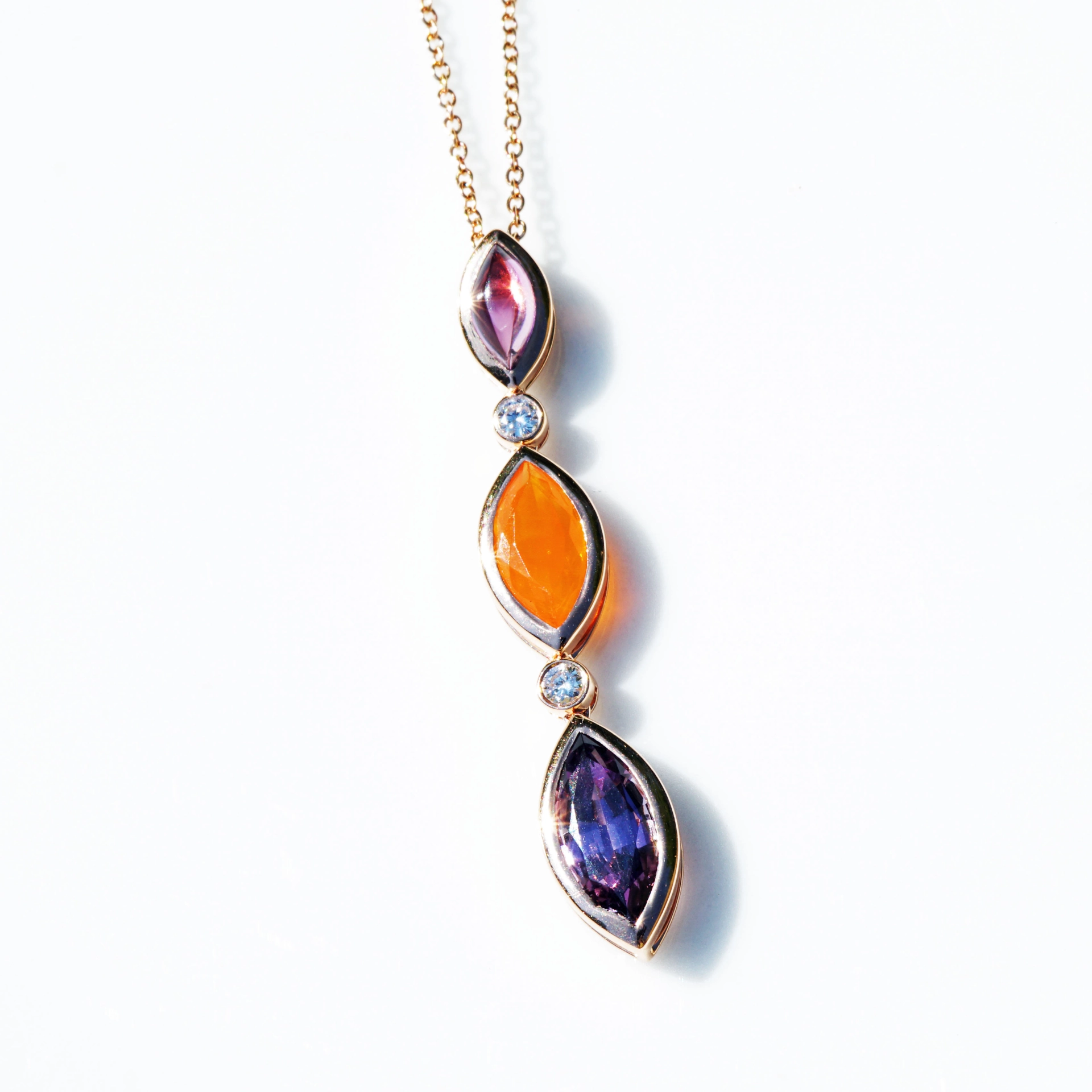 Spinel fire opal amethyst pendant 750 rose gold with brilliants..Hallelujah