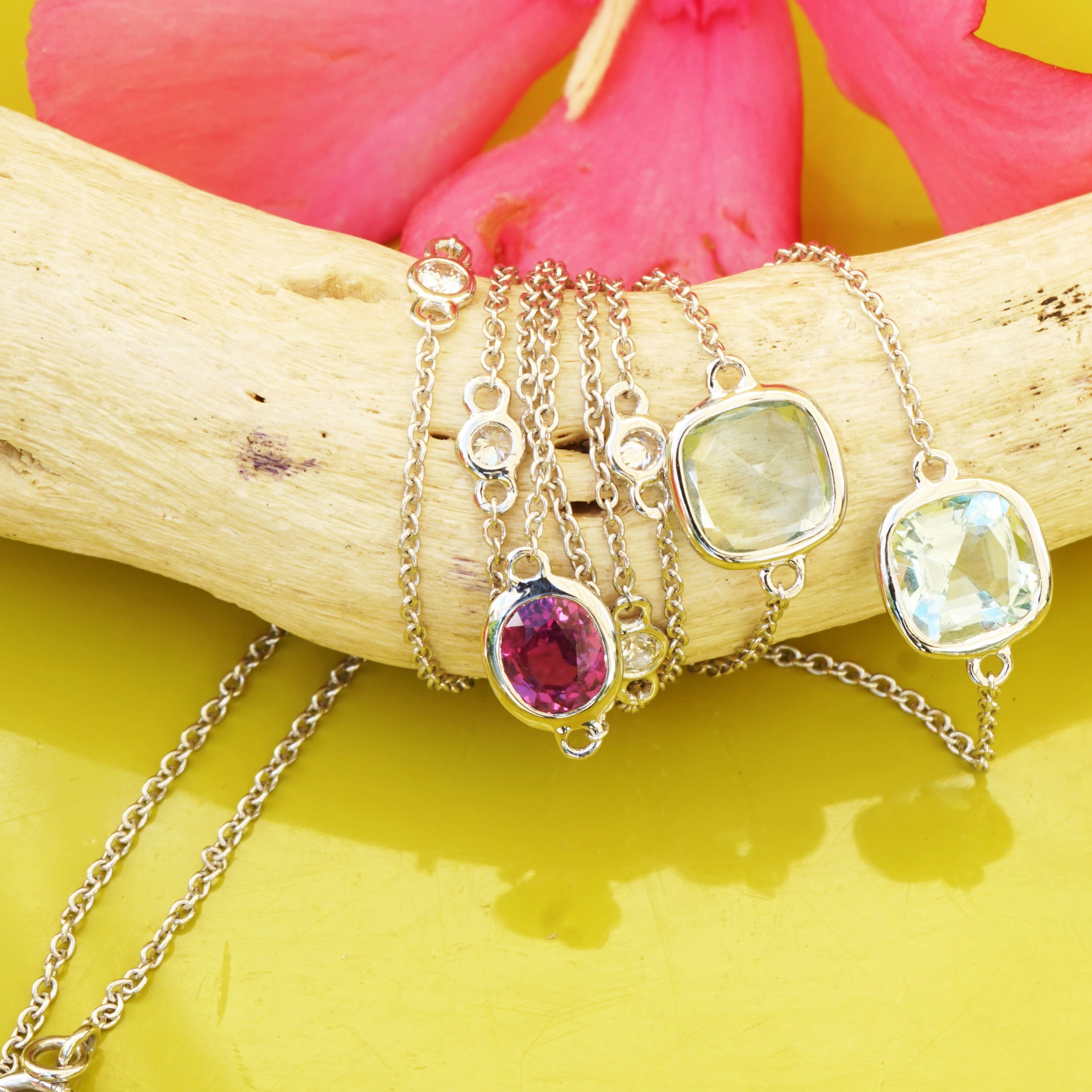 Rubin Aquamarin Brillant Collier 50cm Confetti Style tolle Qualität und Armband