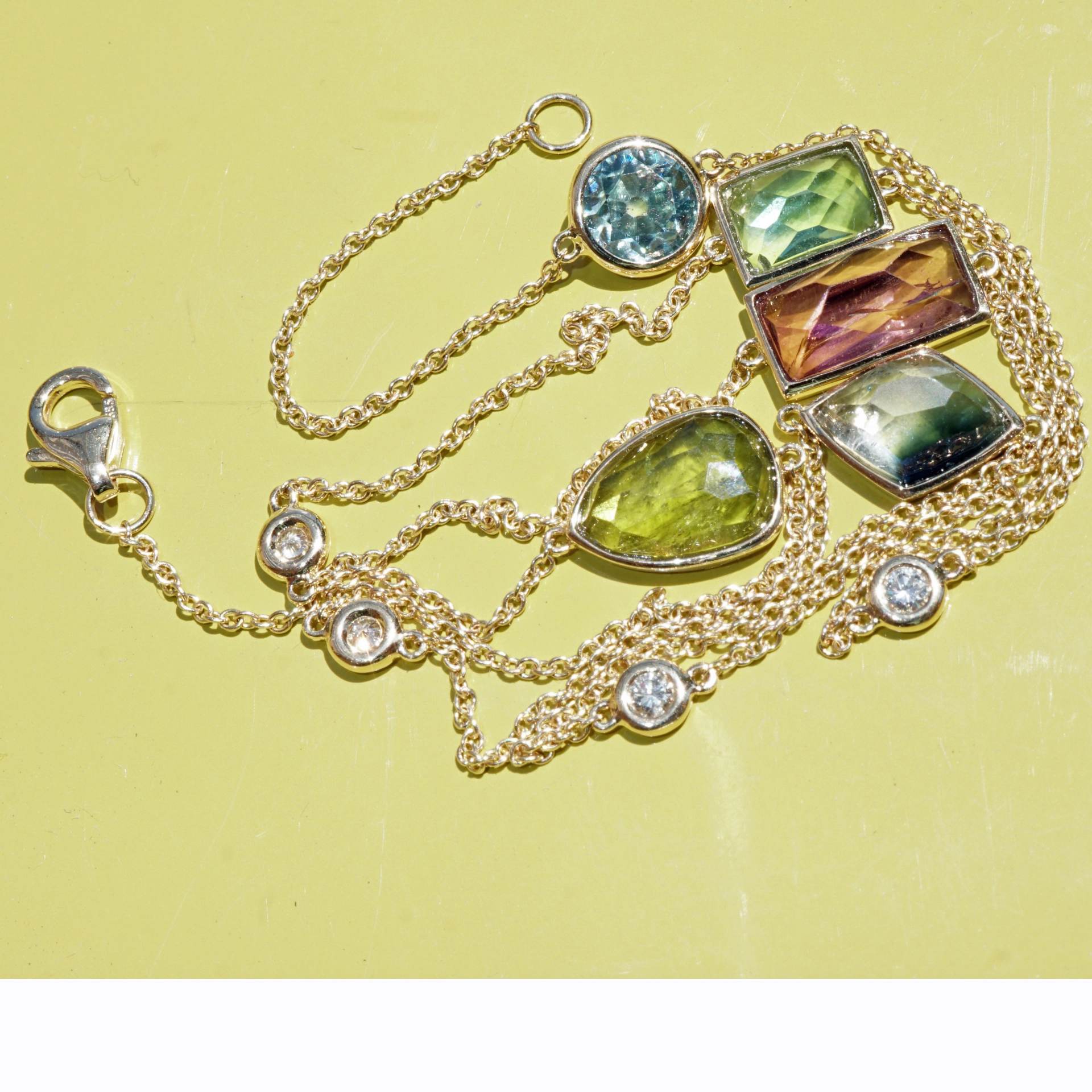 Turmalin Zirkon Diamond Necklace 14 kt Yellow Gold...Confetti Style