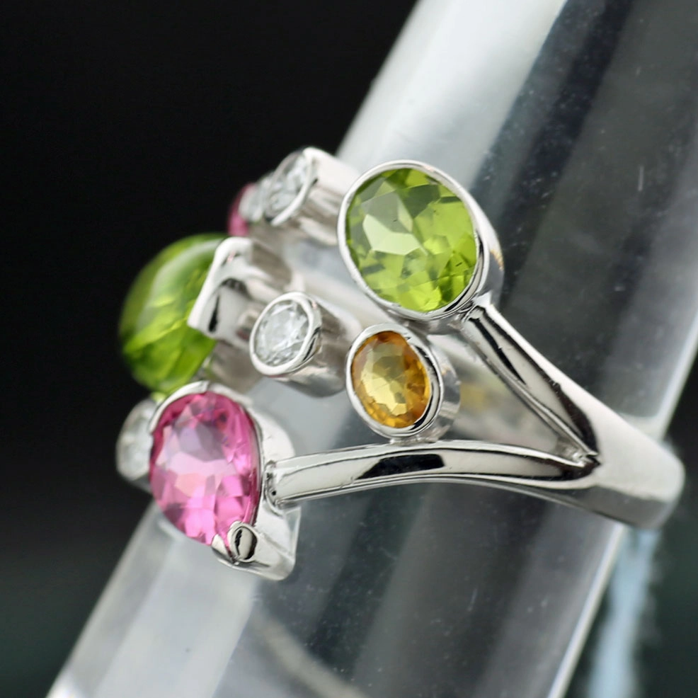 FARBEN! RING Brillant 0.34/1.89 ct Peridot/Turmalin/Saphir 750er Gold