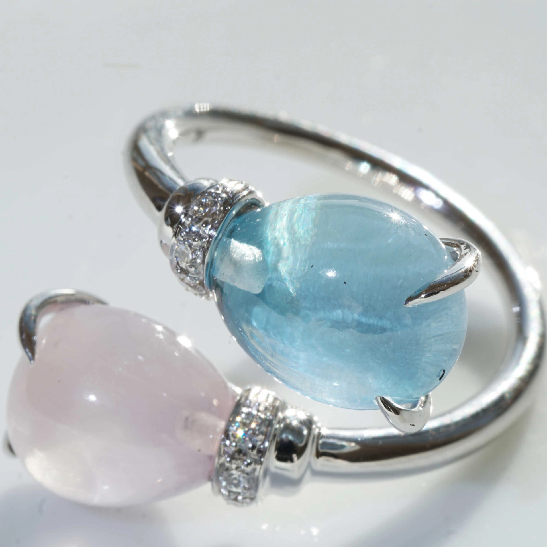 Drop Ring..soo sweet...with Blue Topaz and Rose Quartz..made in Italy