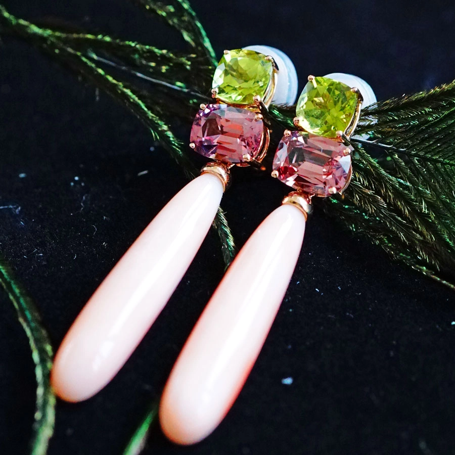 Rare Spinel Peridot Coral Earrings.....highest Quality!