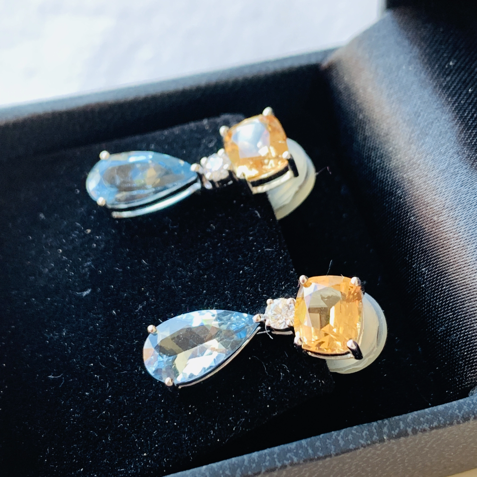 Imperial Topaz Aquamarine Earrings 18 kt White Gold Swedish Colors