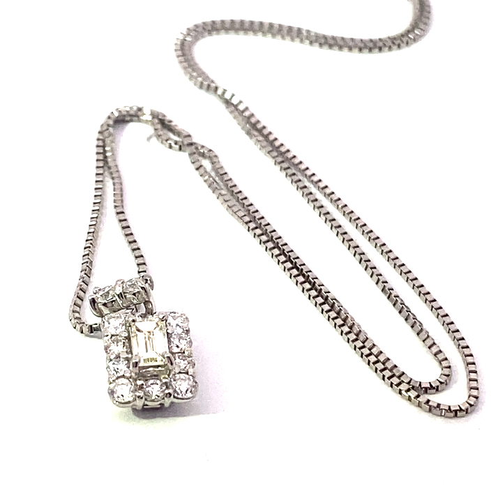 Noble Emeraldcut Solitaire Pendant with Chain 0.12 ct 0.28 ct 900 850 Platinum.... great Gift
