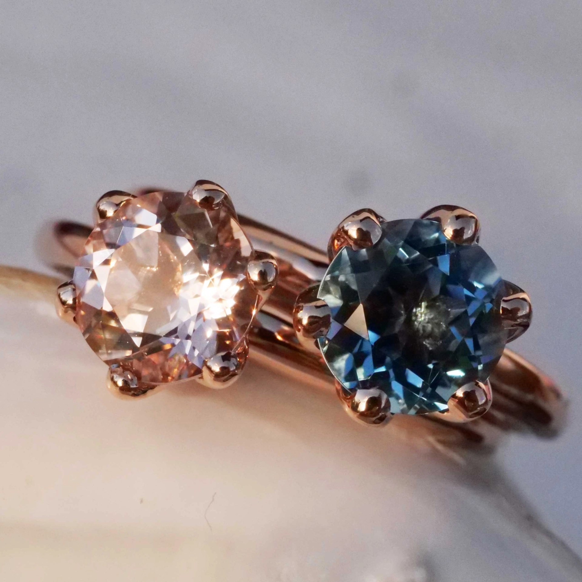Bestseller Combination Ring made in Valenza...18 kt Rose Gold with Blue Topaz
