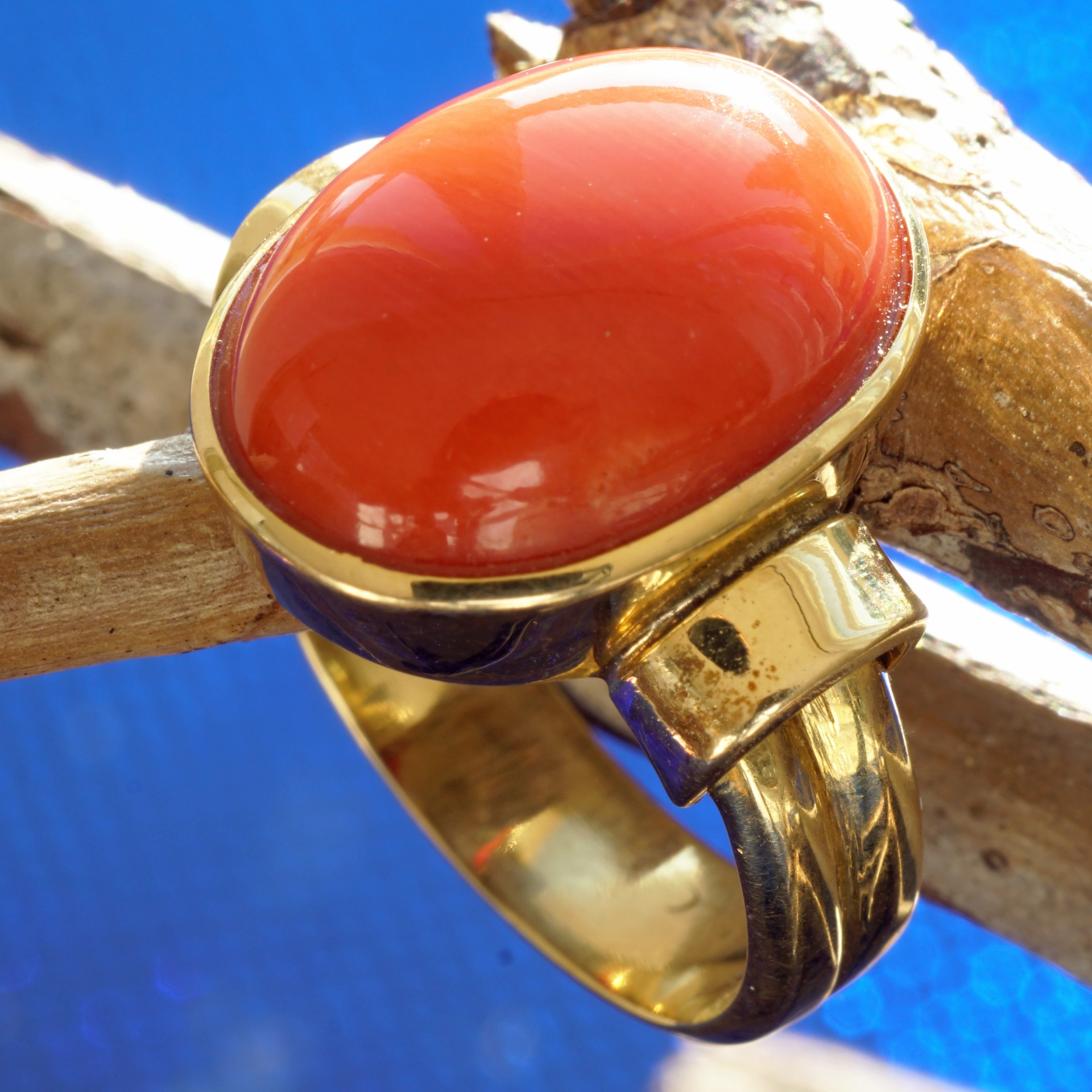 Sardegna Korall Ring 585er Gelbgold Vintage Mittelmeer Koralle 60er Jahre