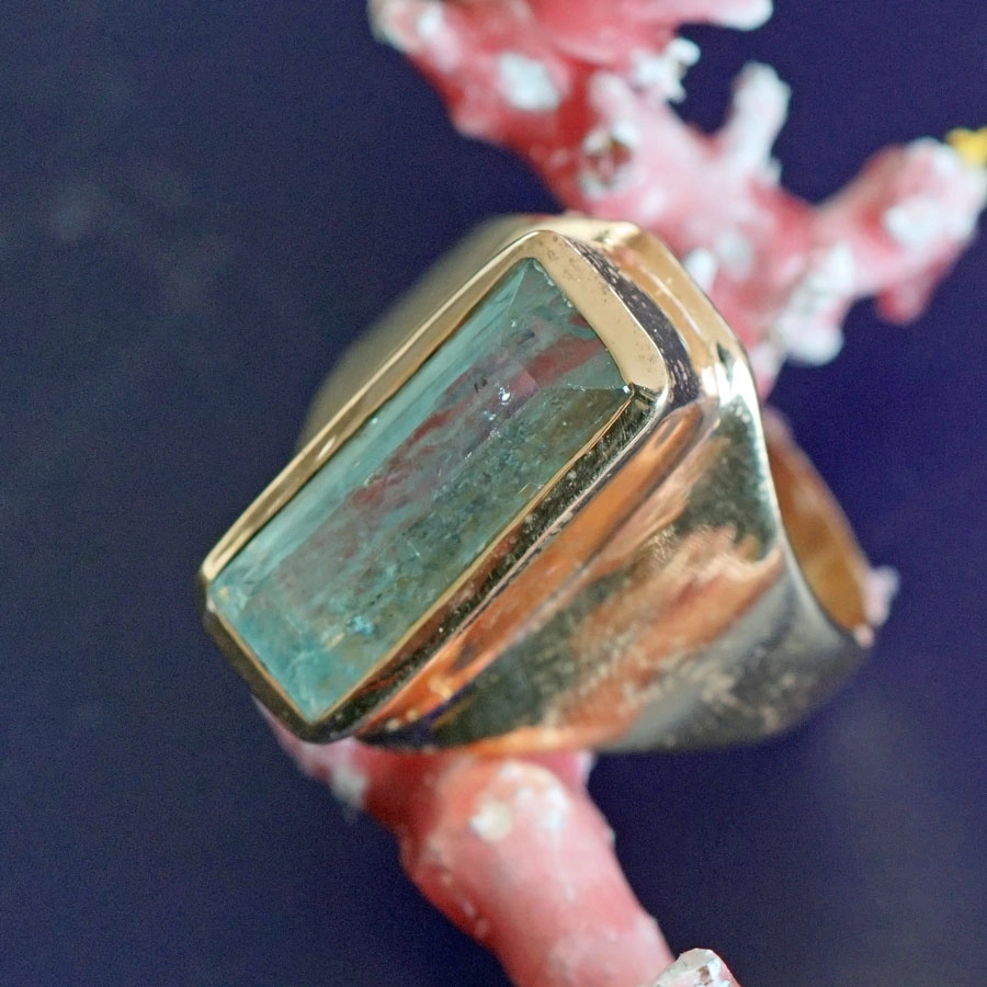 AQUAMARIN Ring Silber rosevergoldet 20 x 9 mm Handarbeit tolle intensive Farbqualität