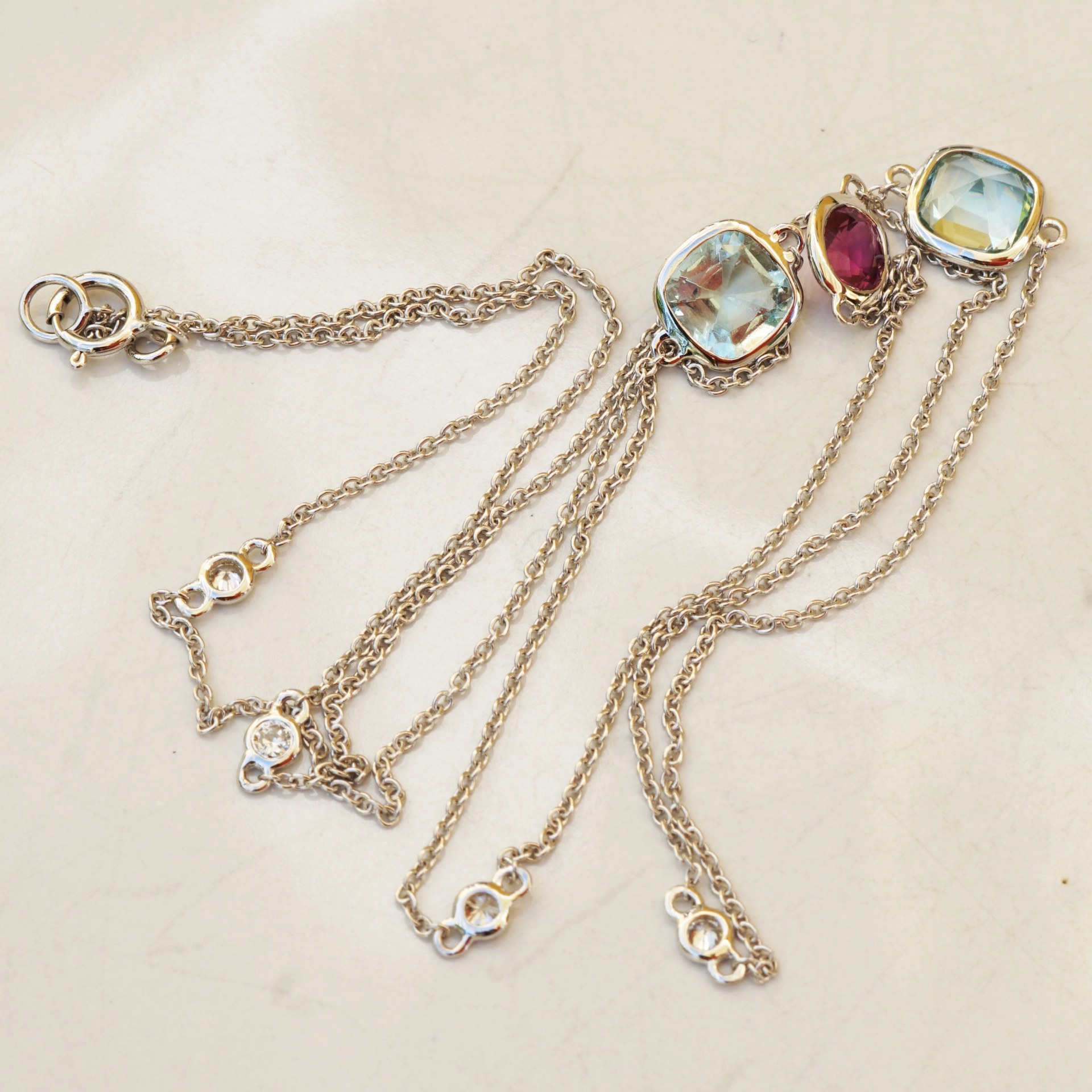 Rubin Aquamarin Brillant Collier 50cm Confetti Style tolle Qualität und Armband