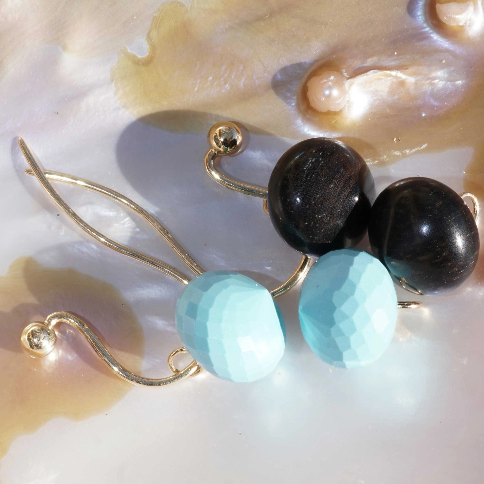 Earrings with detachable pendant ....a Beginnung of Earring Mania Wood and Turquoise