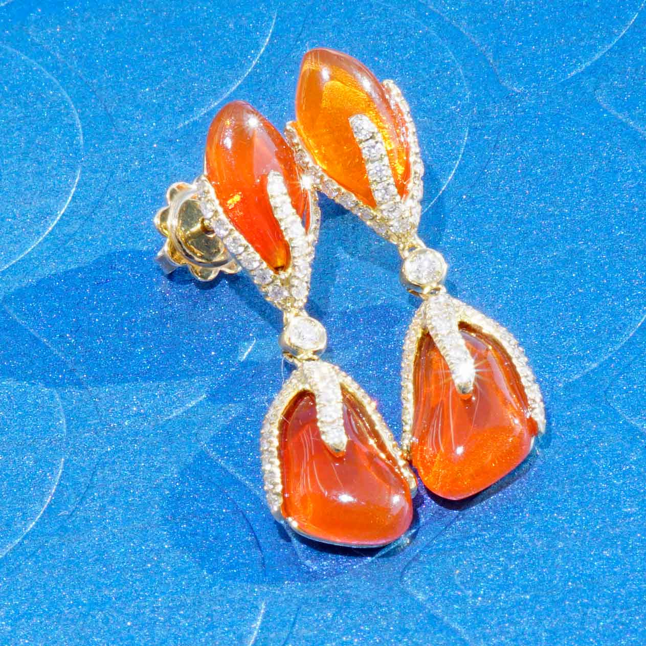 Fireopal Brilliant Earrings 18 kt Yellow Gold...abstract Design sooo stunning 
