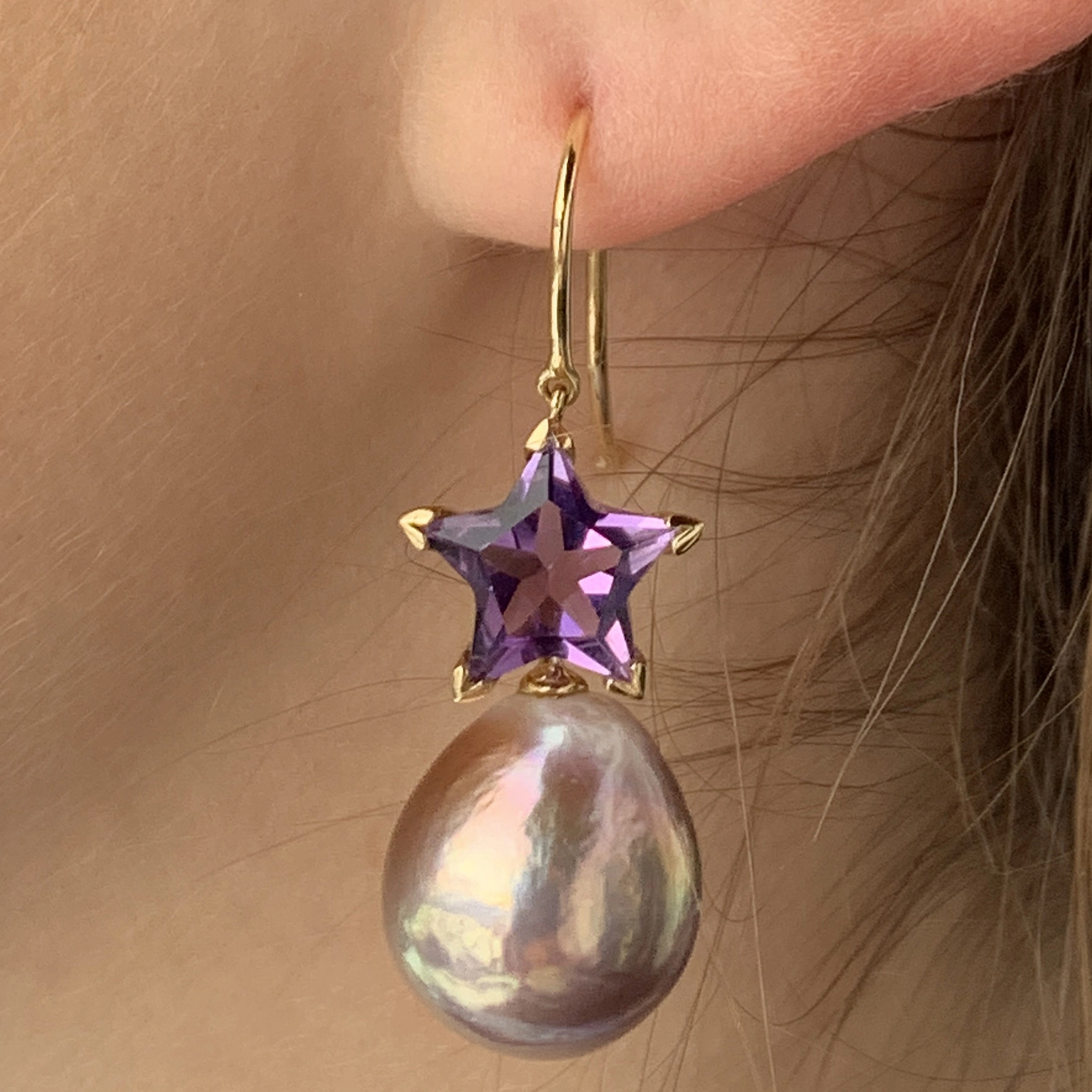 Amethyst Zuchtperl Ohrhänger Lüster top 750er Rosegold ... be my star