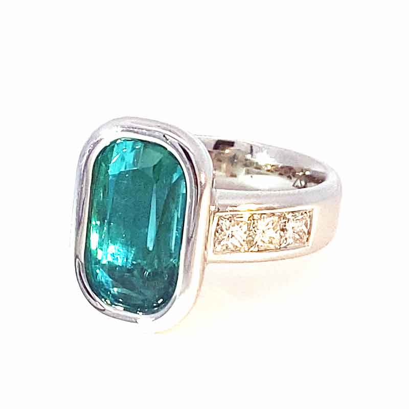 Tourmaline Diamond Ring 750 White Gold Neon Blue Tiffany Blue Afghanistan 8.05 ct Investment Gemstone Rare