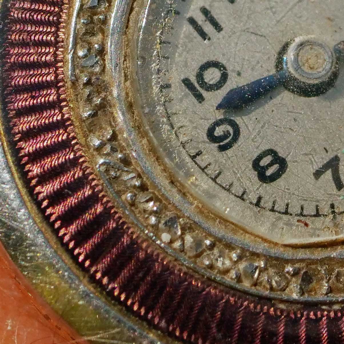 Emaille Diamant Armbanduhr Silber 585er Gelbgold um 1930 überholt vom Uhrmacher