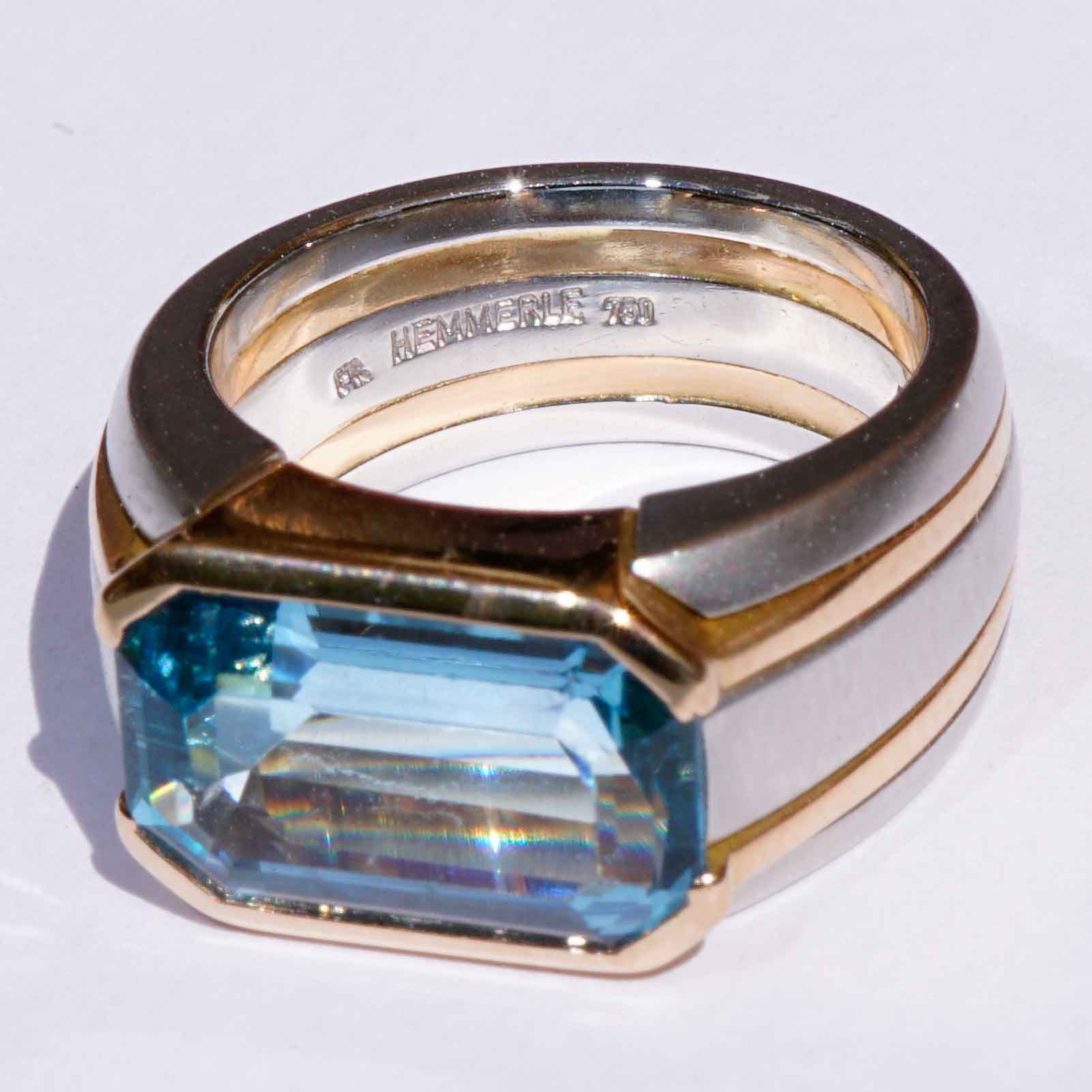 Hemmerle Munich Aquamarin Bracelet and Ring 750er Gold Platinum 16 and 5  ct Santa Maria