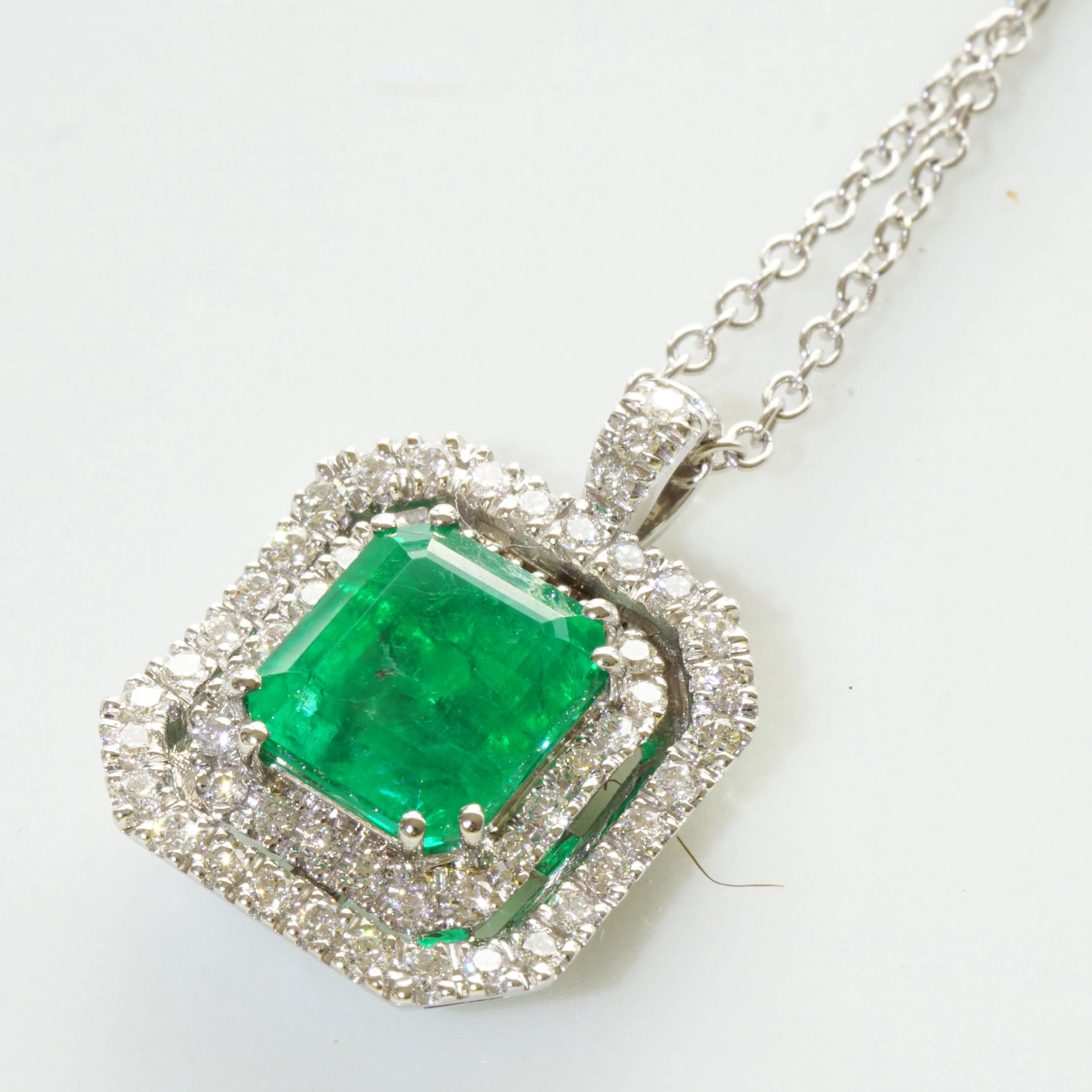 Emerald Diamond Pendant 3 ct Whitegold Panjshir Afghanistan Great Color