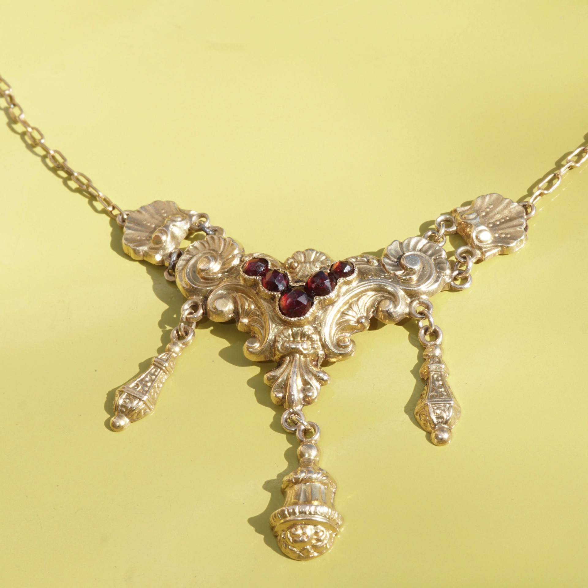 Biedermeier Necklace around 1840 rolled Gold on Silver with Chain in 585 Yellow Gold Karfunkelmania