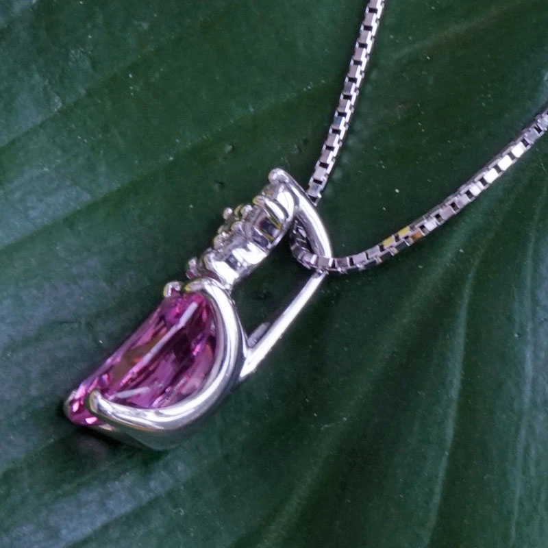 Pink Saphir Brillant Anhänger Kette 750er Weissgold 1.80 ct 0.19ct