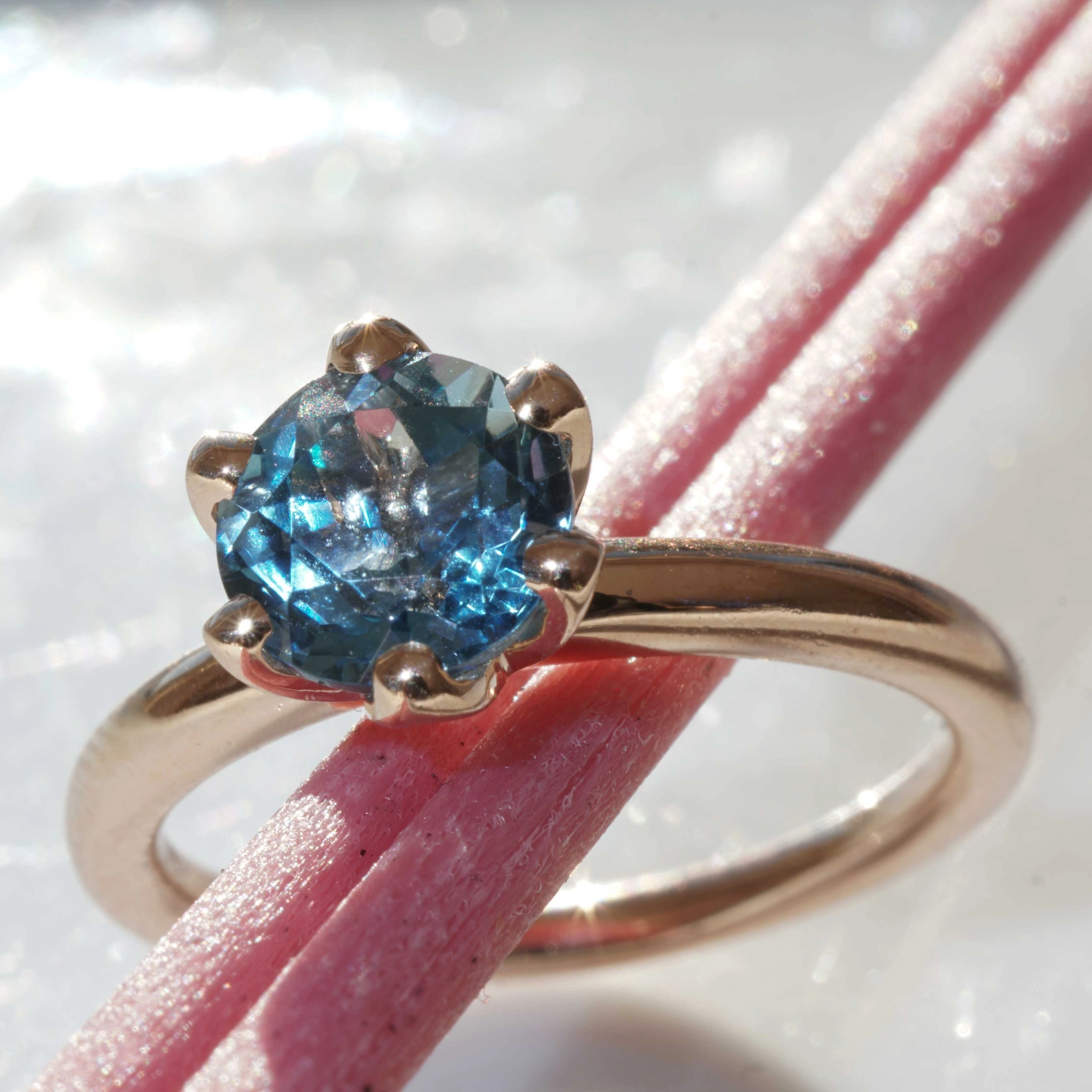 Bestseller Combination Ring made in Valenza...18 kt Rose Gold with Blue Topaz