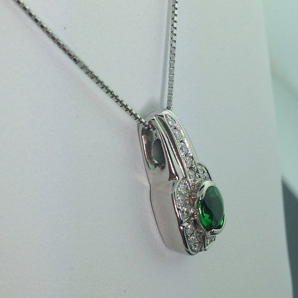 Tsavorith-Brillant-Anhänger mit Kette, 900er-Platin, Kette in 850er-Platin